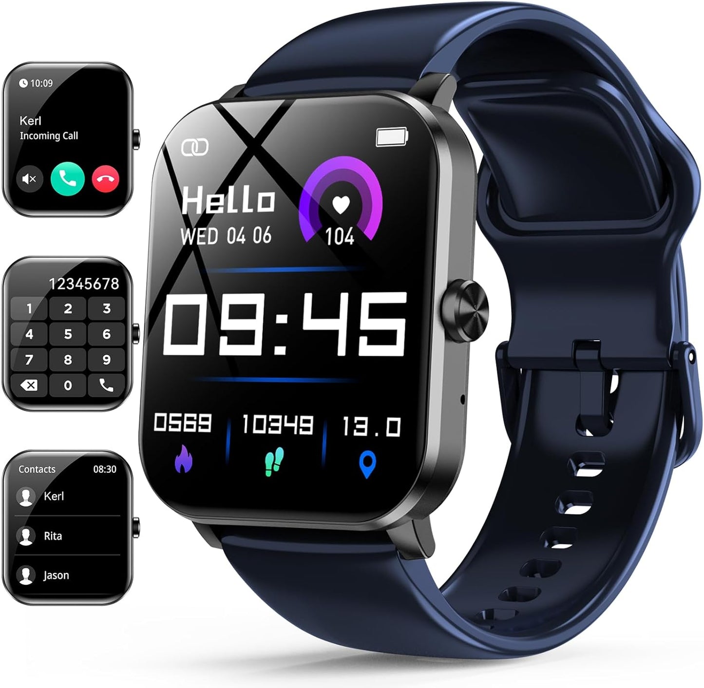 Smart Watch for Men Women with Bluetooth Call, Activity Tracker Compatible with Ios/Android Phones, 1.85" HD Screen Fitness Watch with Heart Rate/Sleep/Spo2 Monitor, 100+ Sports Modes(Black)