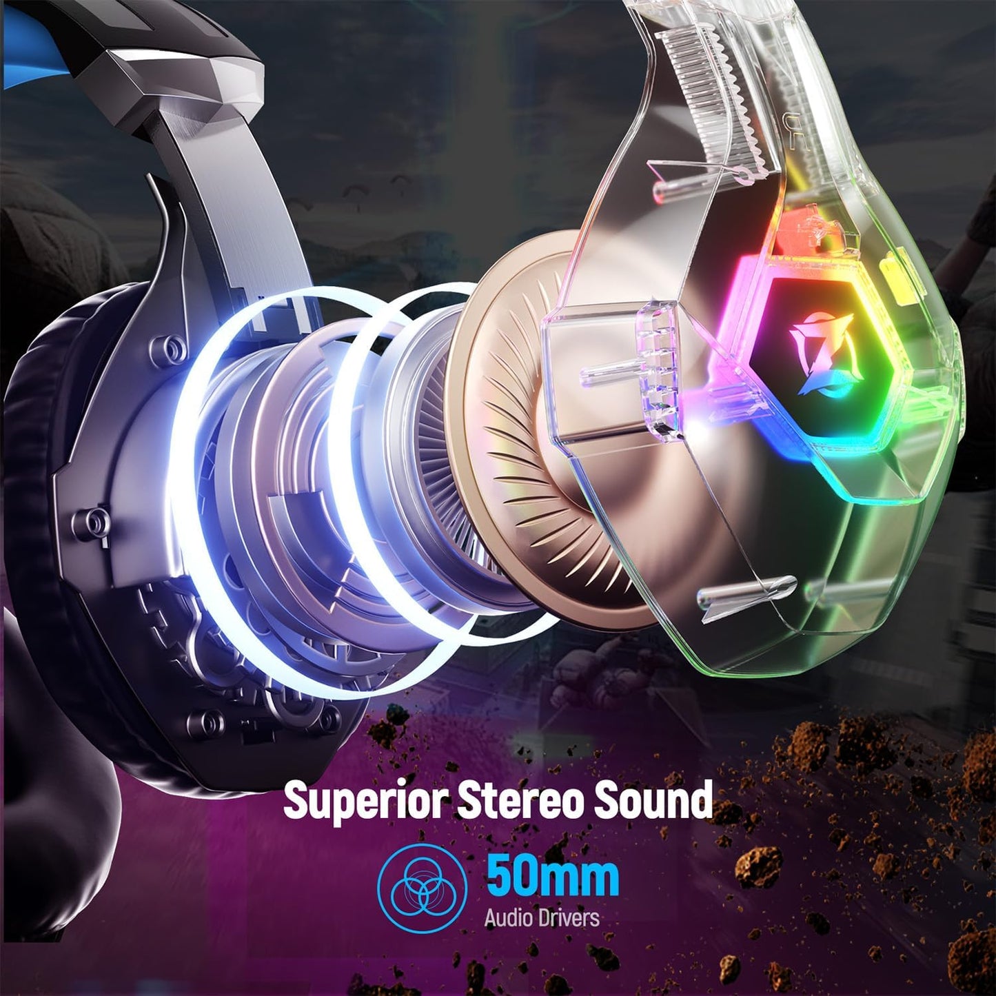 Gaming Headset for PS5, PS4, PC, and Xbox Series X/S - Over-Ear Design with Noise-Cancelling Mic, RGB Lighting, and Deep Bass Stereo Sound
