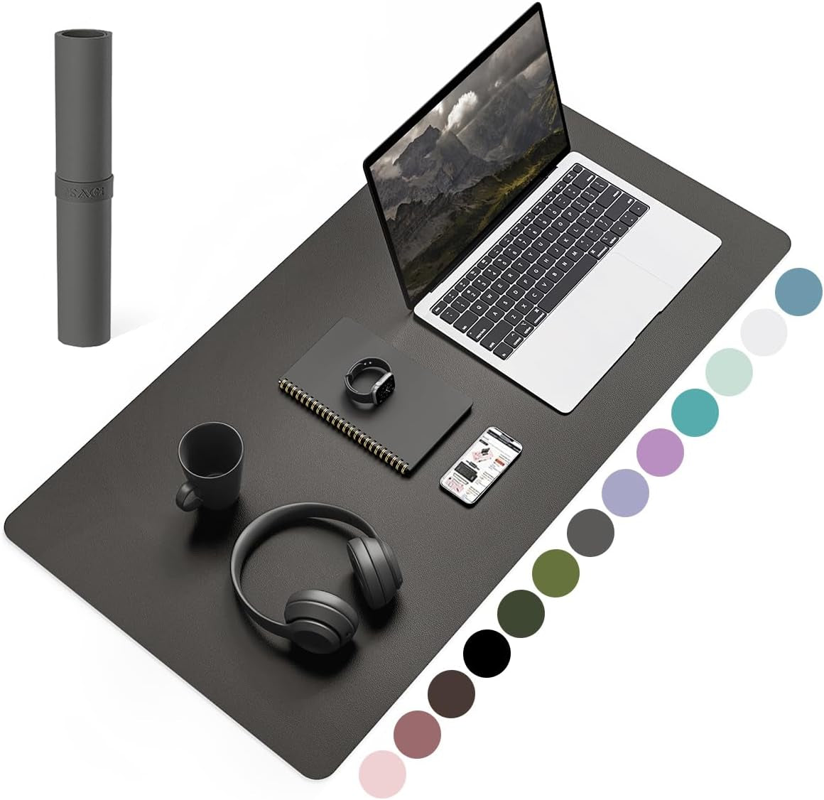 Non-Slip Waterproof PVC Leather Desk Pad, Ultra-Thin Large Mouse Pad, Easy-Clean Writing Mat (Olive Green, 31.5" x 15.7")