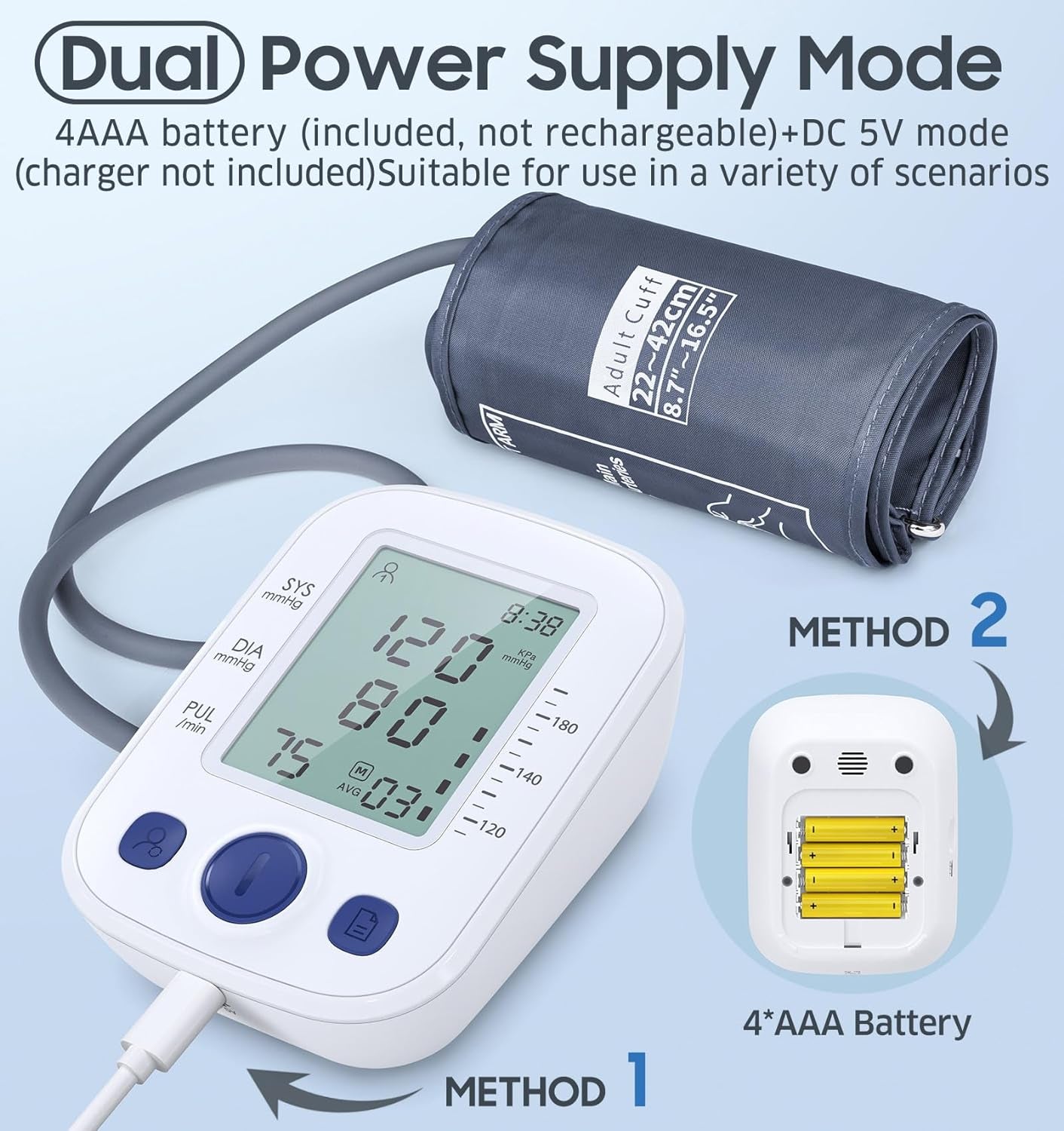 Automatic Blood Pressure Monitor for Home Use with 2x99 Memory, LCD Display, and Large Upper Arm Cuff (22-42 cm)
