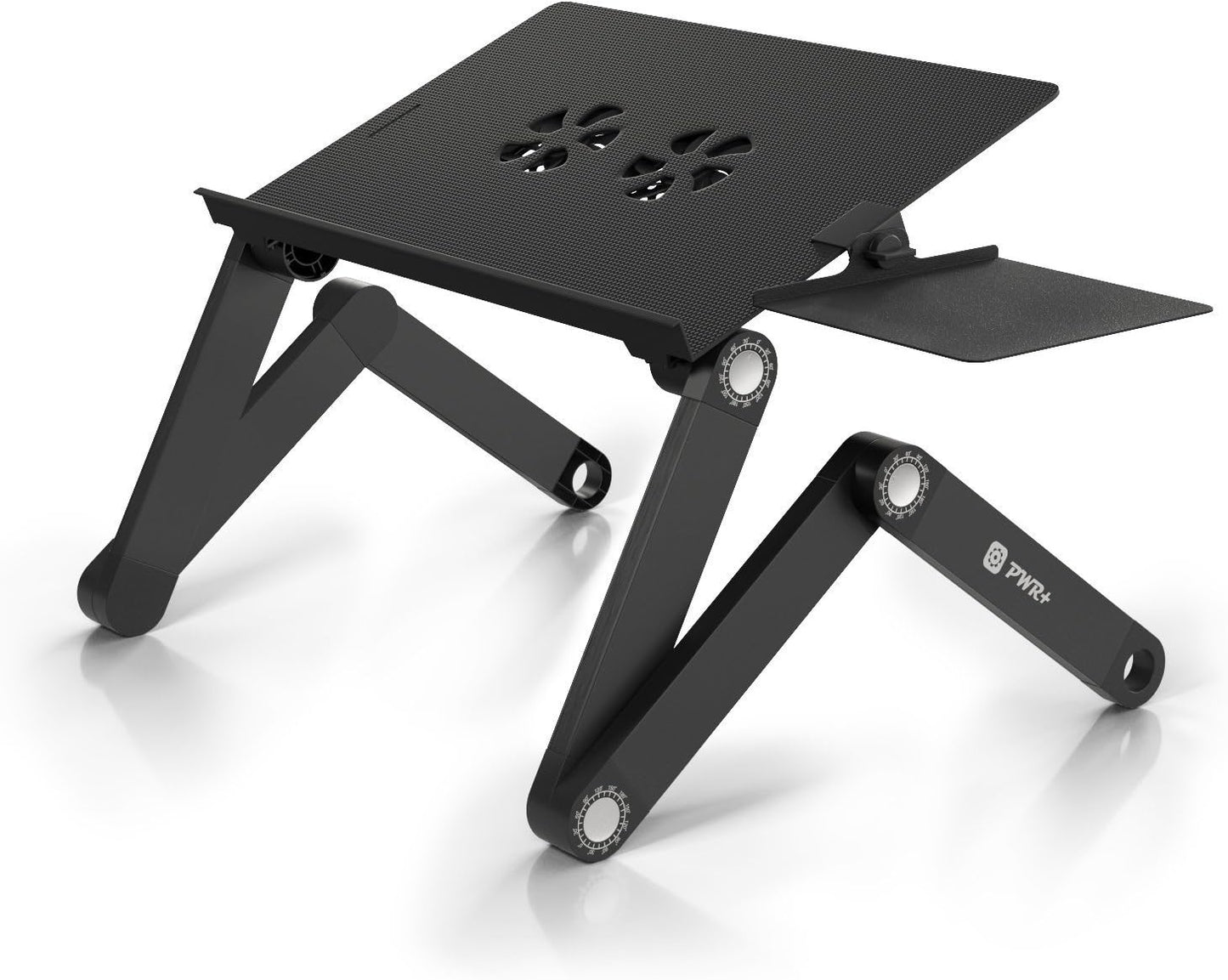 Adjustable Laptop Table Stand with Mouse Pad - Ergonomic Portable Riser - Ultrabook, MacBook, Gaming Notebooks up to 17 Inches - Lightweight Aluminum Bed Tray and Desk Fan in Black