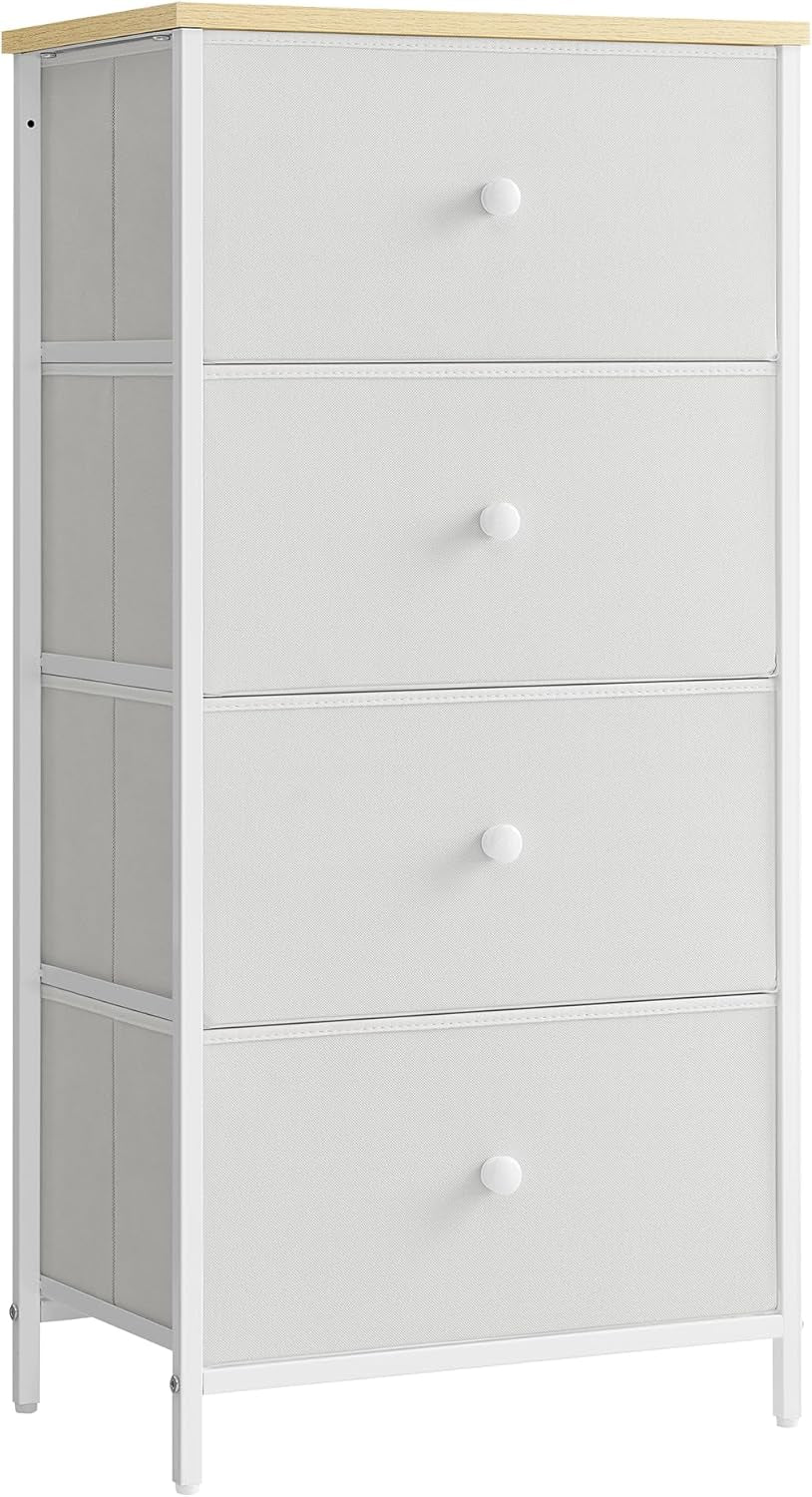 Fabric Dresser with 4 Drawers and Metal Frame - Compact Chest of Drawers in Ebony Black and Rustic Brown