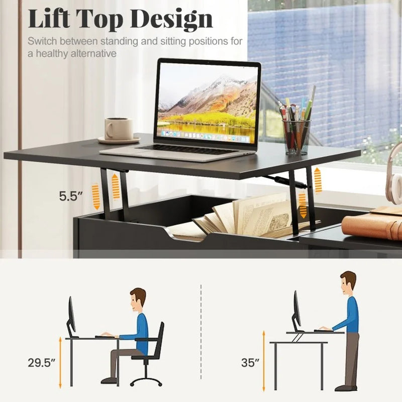 Compact Computer Desk with Concealed Storage and Open Shelving