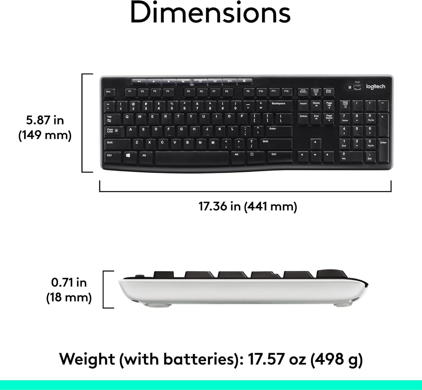 Wireless Keyboard and Mouse Combo for Windows - 2.4 GHz Connectivity, Compact Design, 8 Multimedia and Shortcut Keys, 2-Year Battery Life