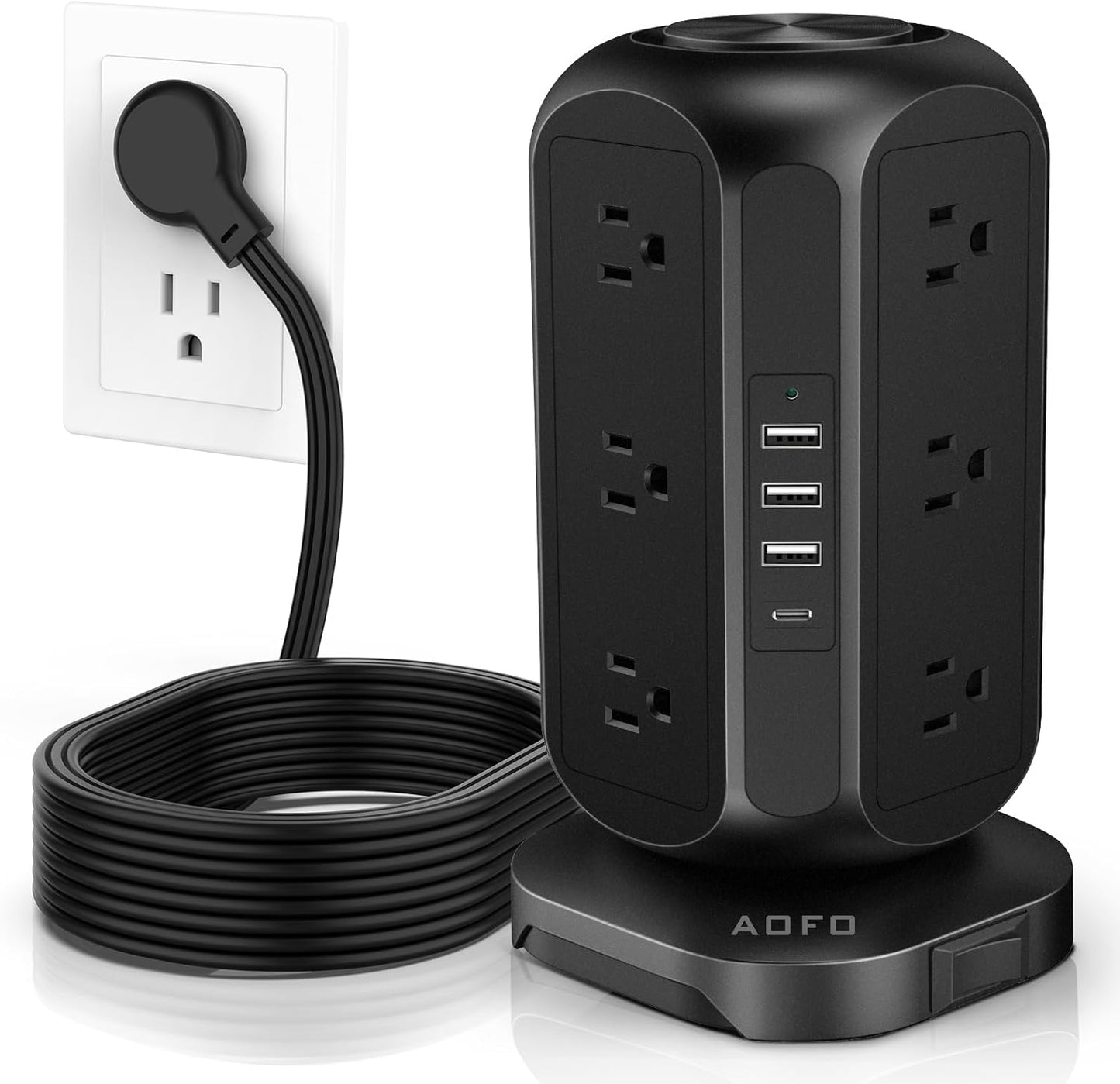 12-Outlet Tower Power Strip with 4 USB Charging Ports, Surge Protection, and 10ft Extension Cord – Ideal for Home, Dorm, and Office Use