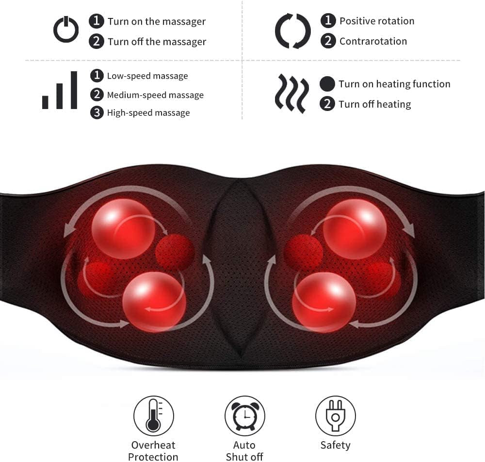 Neck and Shoulder Massager with Heat - Electric Deep Tissue 4D Kneading Massage for Home, Office, and Car