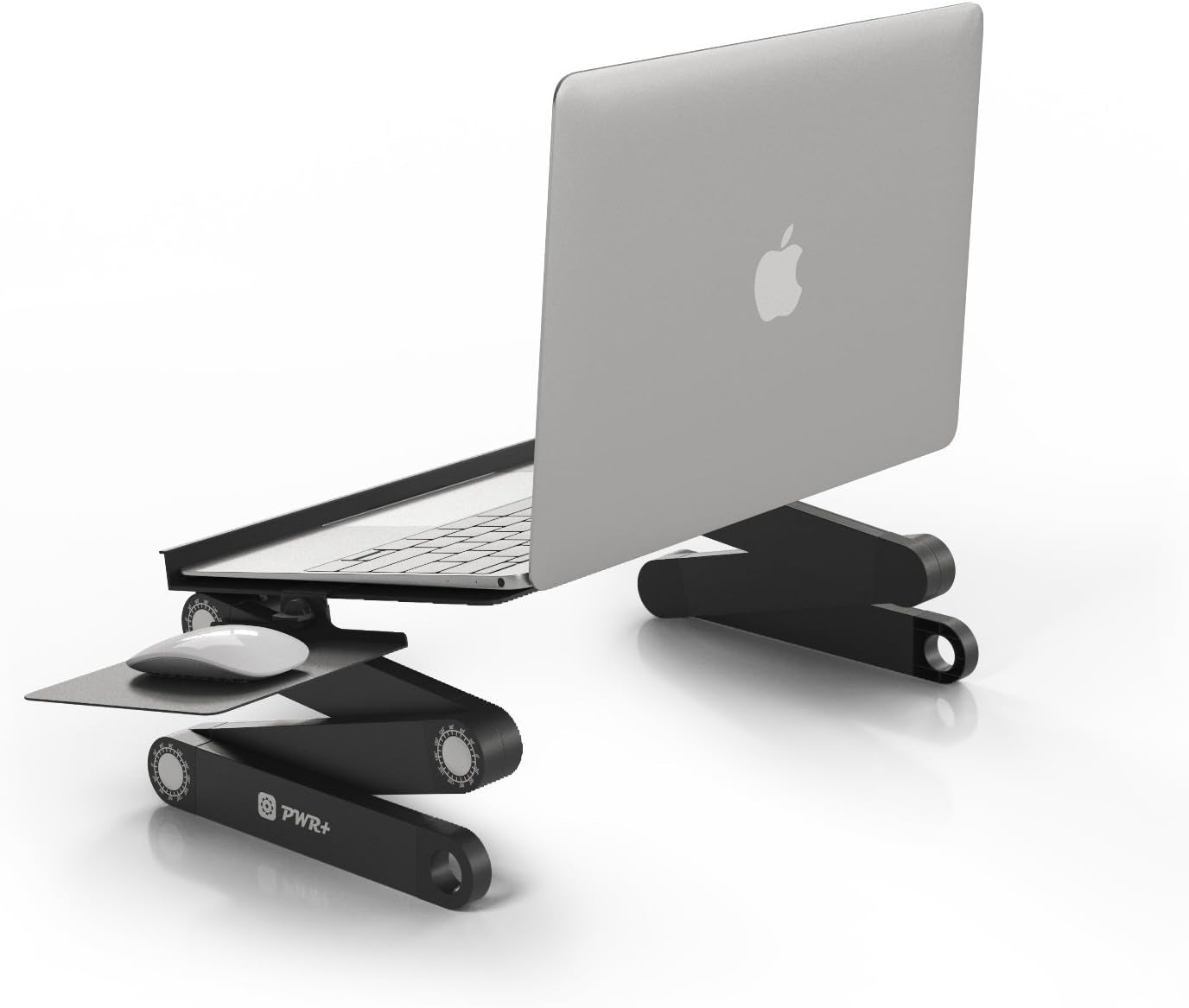 Adjustable Laptop Table Stand with Mouse Pad - Ergonomic Portable Riser - Ultrabook, MacBook, Gaming Notebooks up to 17 Inches - Lightweight Aluminum Bed Tray and Desk Fan in Black