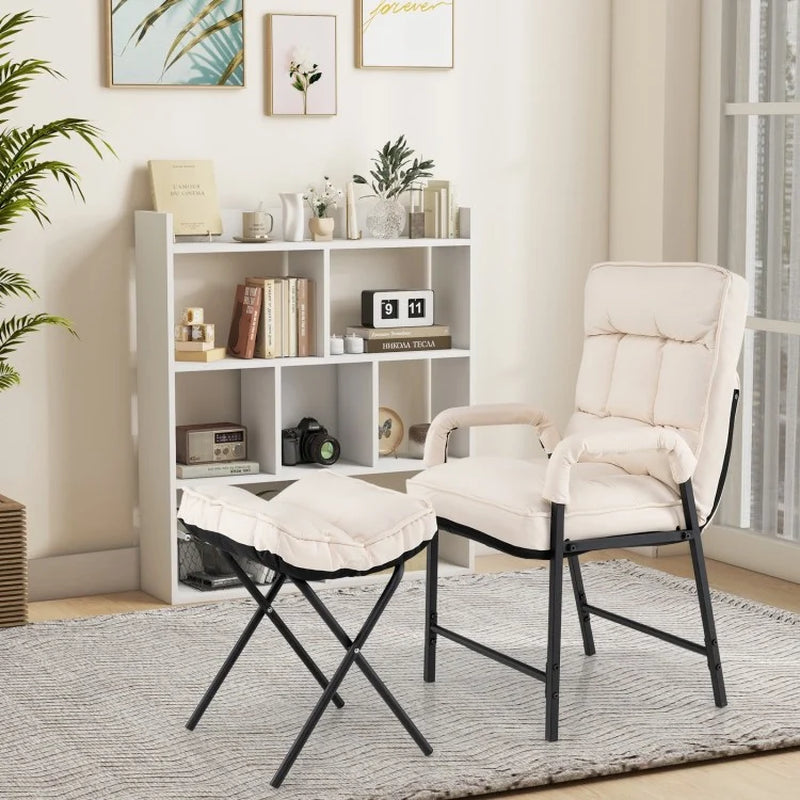 Modern Linen Fabric Accent Chair with Ottoman and Adjustable Backrest