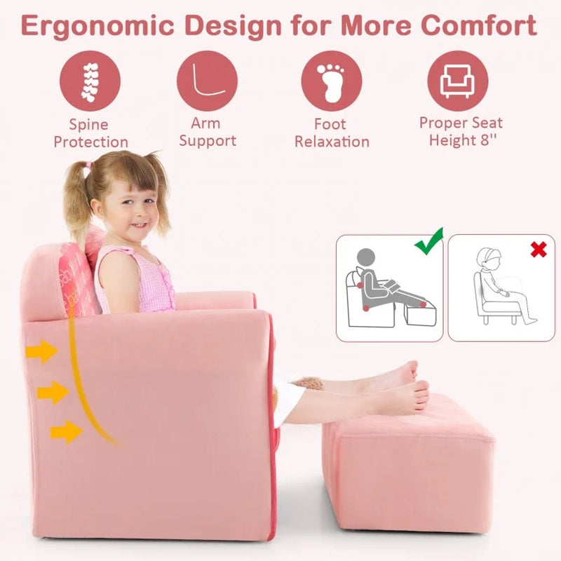 Premium Ultra Soft Velvet Toddler Sofa Chair with Matching Ottoman