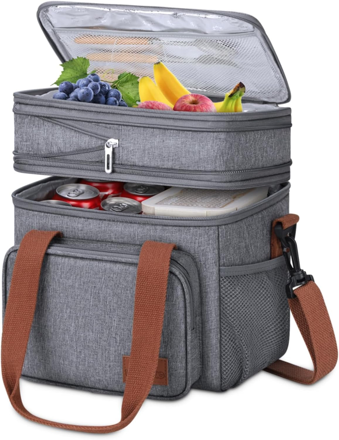 Insulated Lunch Bag for Adults - Leakproof Thermal Cooler, Expandable Large Capacity, Reusable Double Deck Design