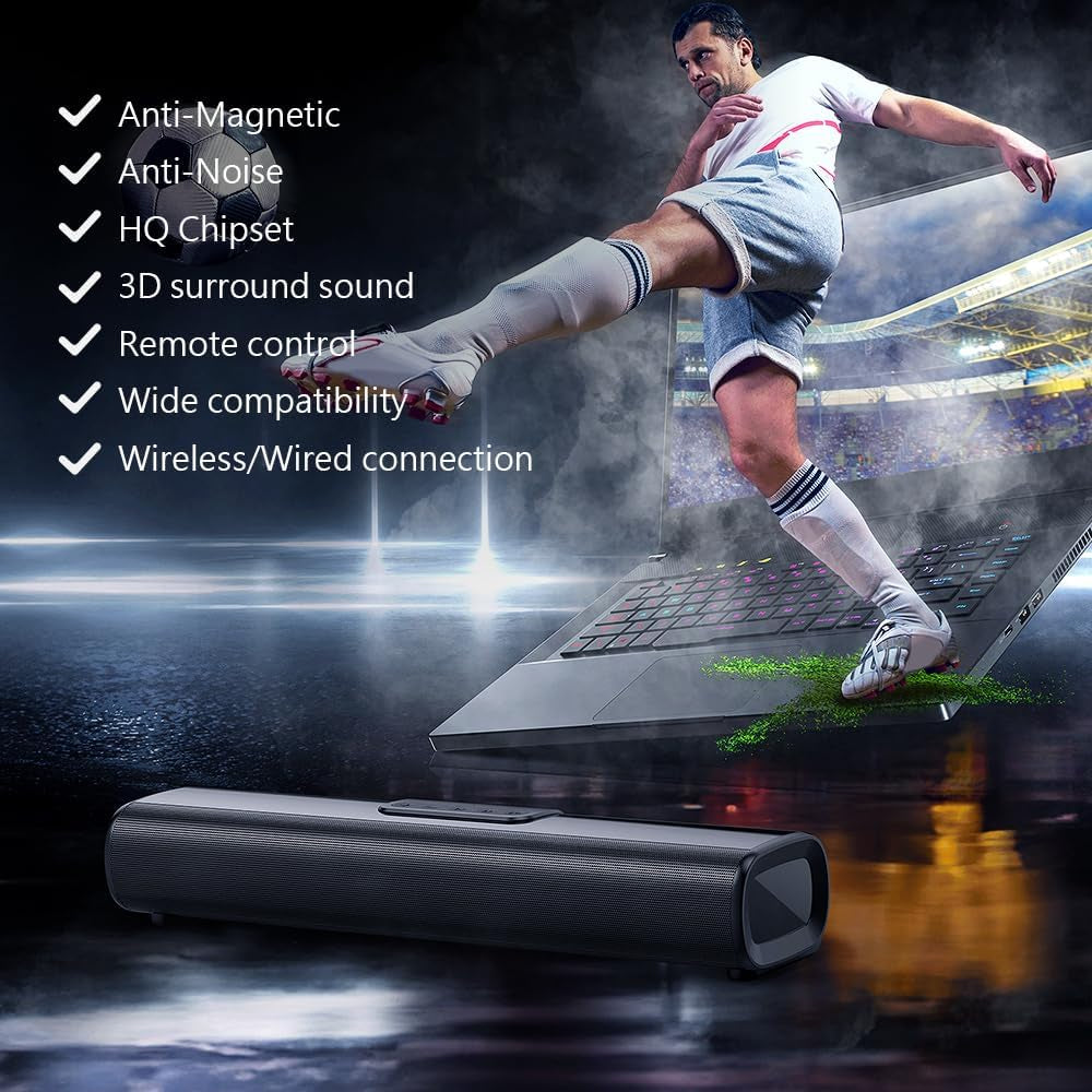 16-Inch Bluetooth Sound Bar for TV - 50W Home Audio Speaker - Subwoofer, Bass & Surround Sound, Wall Mountable - Aux/HDMI/Optical/USB - 3EQs