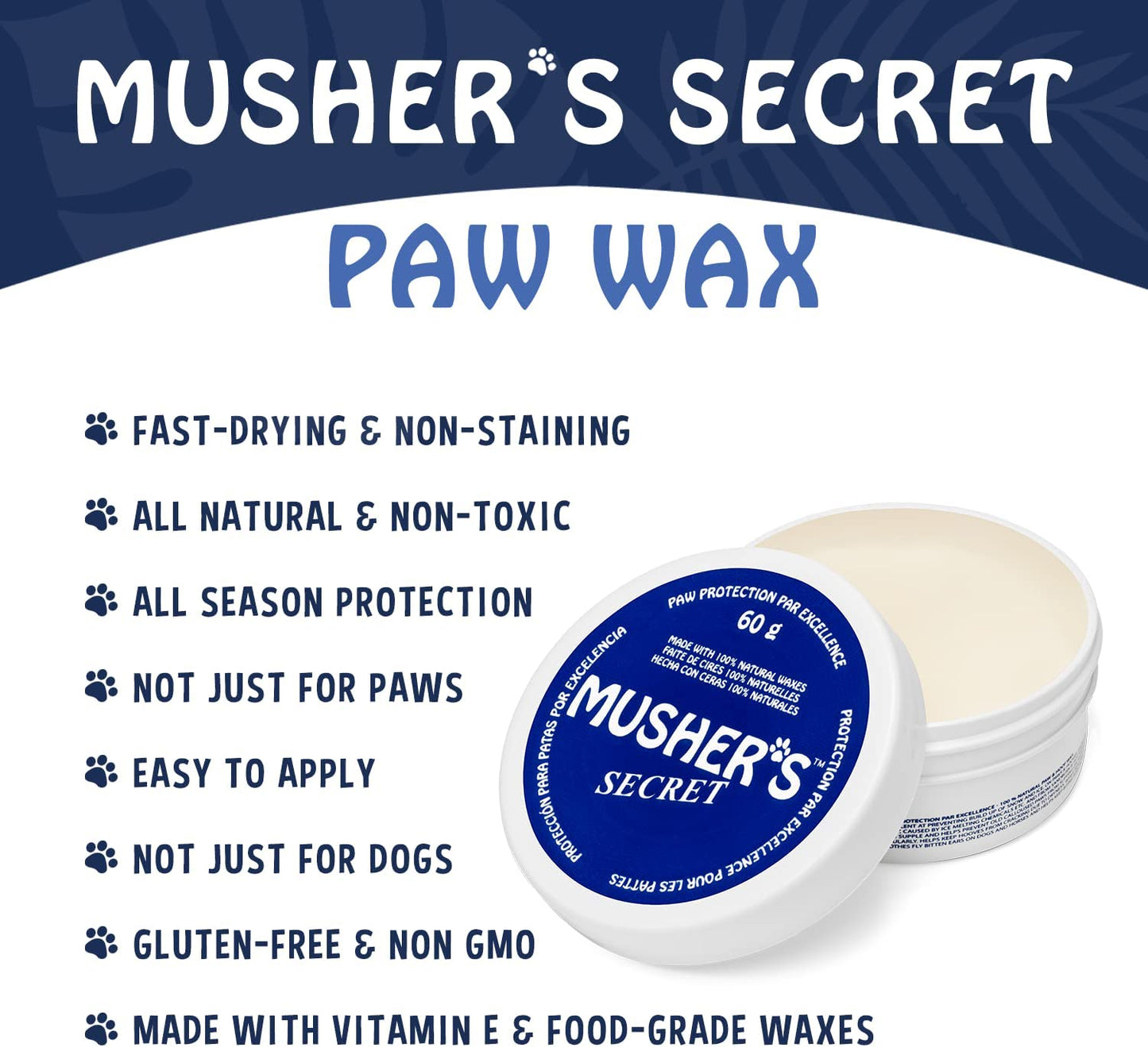 Dog Paw Wax (2.1 Oz) - Protection - Pet Paws Against Heat, Pavement, Sand, Dirt, Snow - Trail and Walk Activities