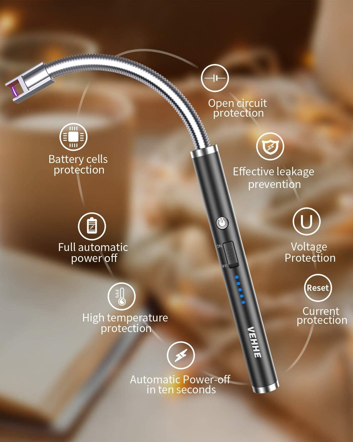 USB Rechargeable Electric Lighter with 360° Flexible Neck and LED Display, Flameless and Windproof, Ideal for BBQ, Camping, and Fireworks