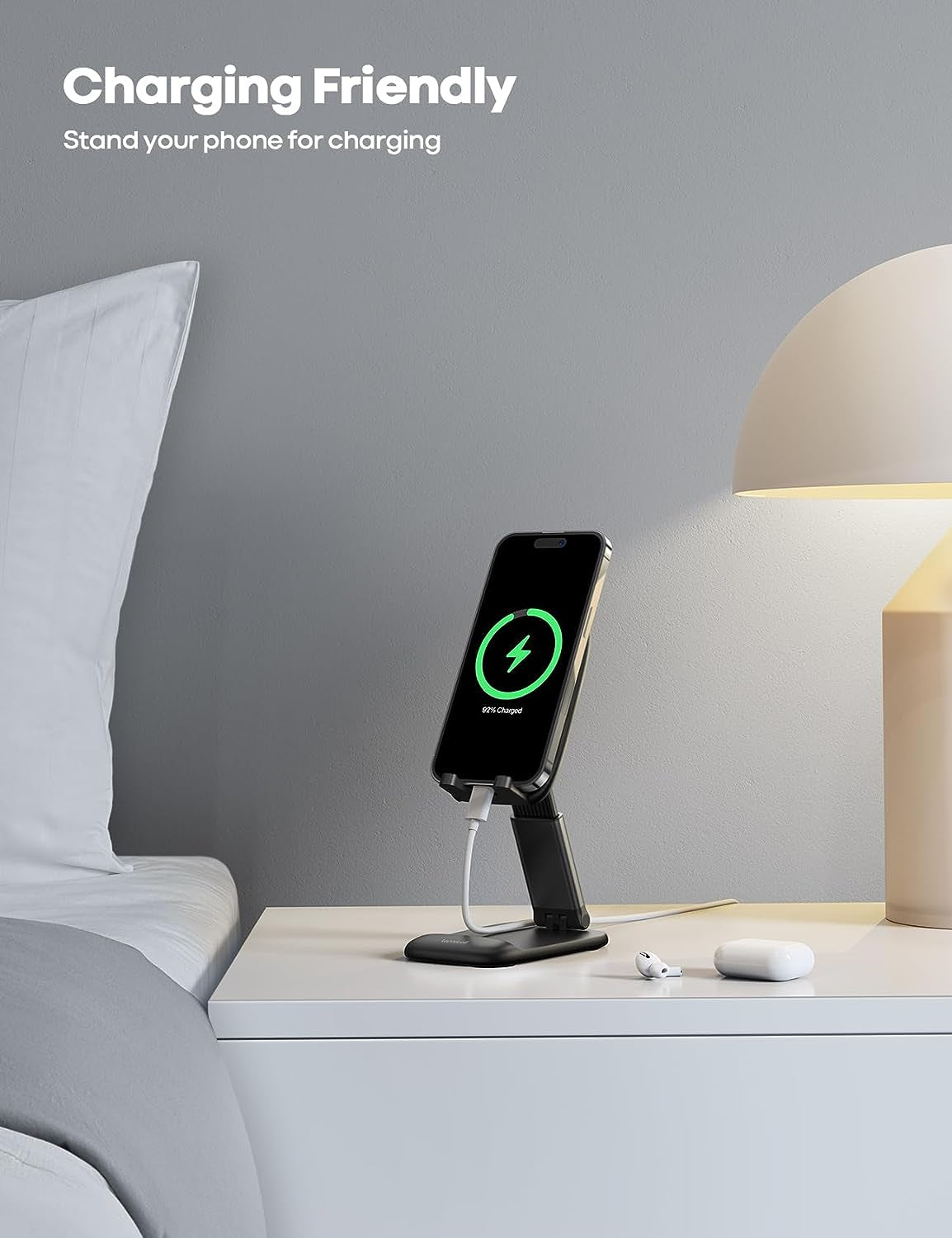 Height Adjustable Foldable Phone Stand for Desk - Portable Cell Phone Holder Compatible with iPhone 14/15/16 Pro Max Plus, 13 Pro Max Mini, and 4-8'' Smartphones