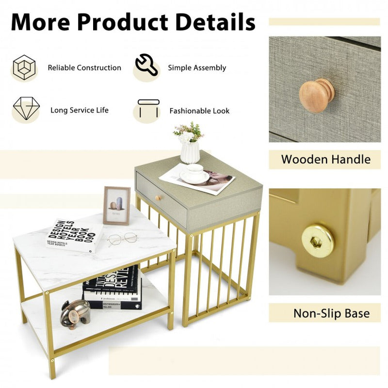 Modern Nesting Coffee Table Set with Drawer and Shelf - 2 Pieces