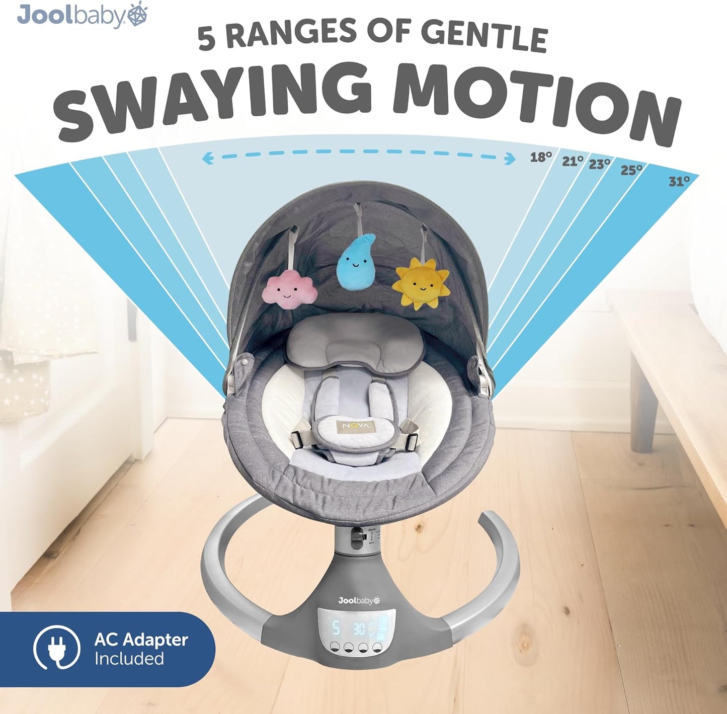 Electric Motorized Infant Swing - Bluetooth Music, 10 Preset Melodies, Remote Control - Newborns
