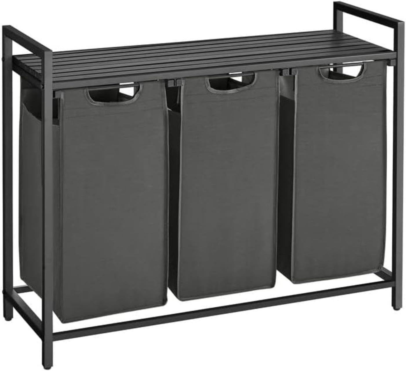Rustic Brown and Black Laundry Hamper with Metal Frame, Dual Pull-Out Removable Bags, and Shelf - (46L), 28.8 x 13 x 28.4 Inches