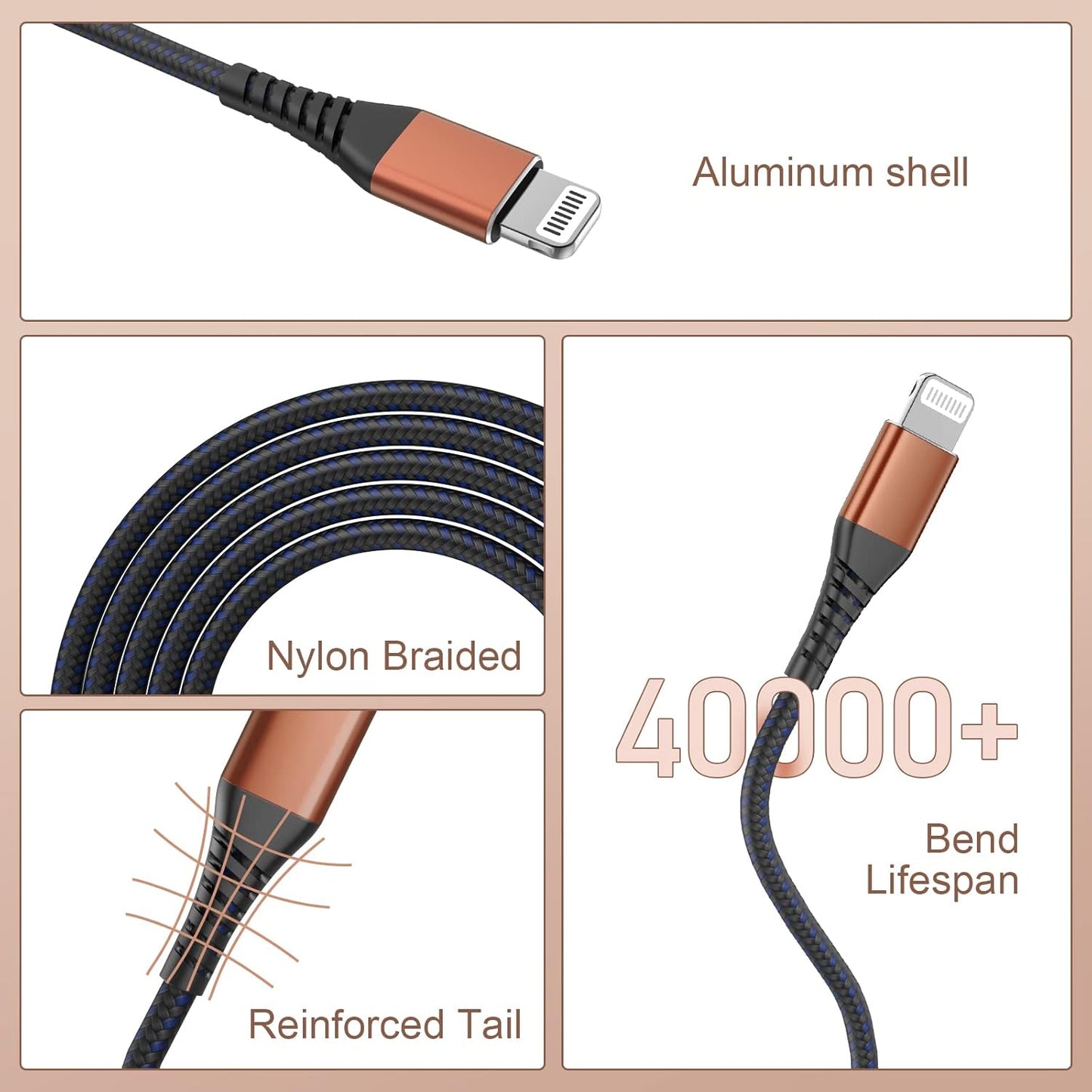 Apple MFi Certified 2-Pack Lightning Charging Cables for iPhone and iPad (1ft, Brown) - Fast Charging Compatible with iPhone, iPad Mini/Air