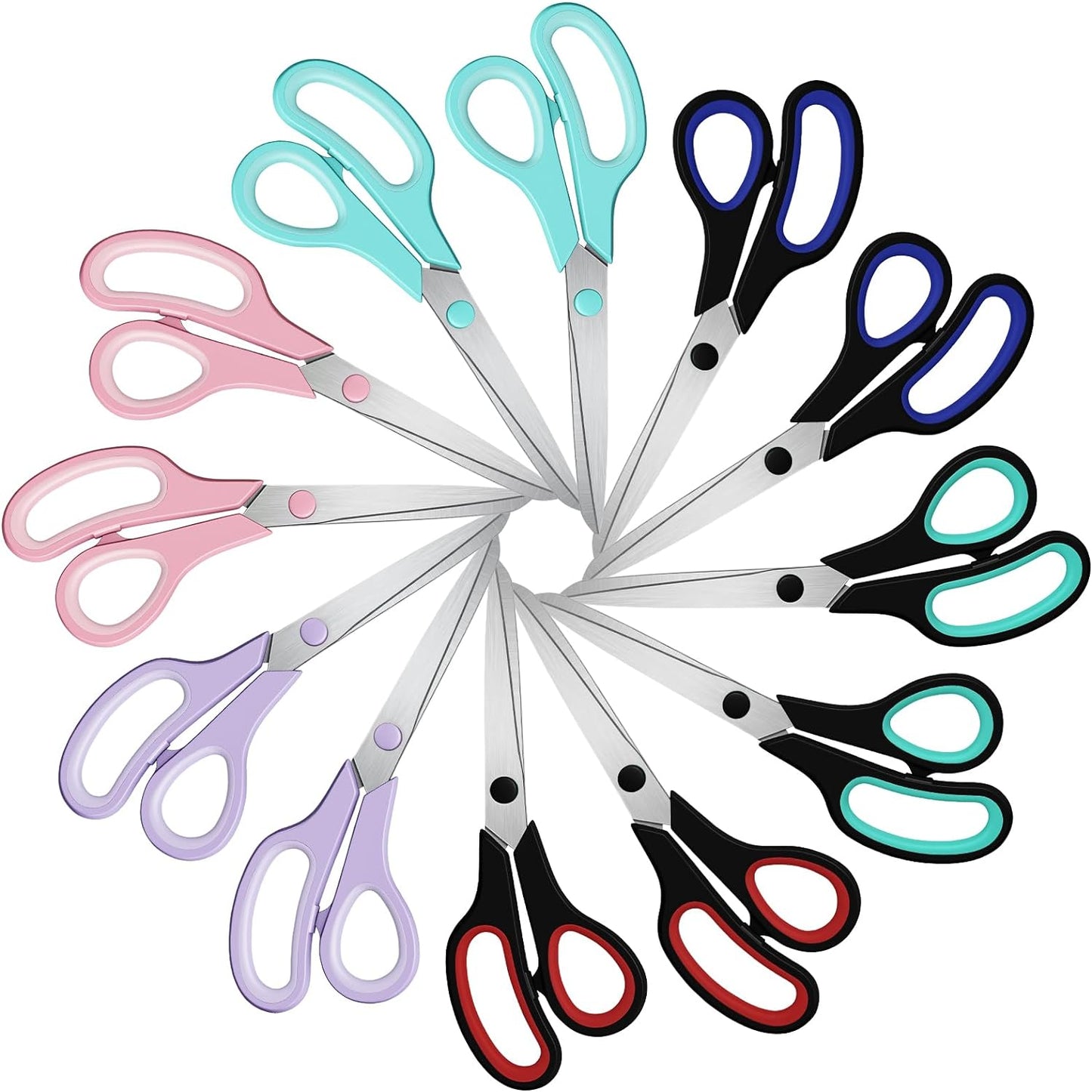 6-Pack of 8'' Stainless Steel Scissors with Sharp Blades and Comfortable Grips - Versatile All-Purpose Scissors for Office, Home Crafts, and Educational Use
