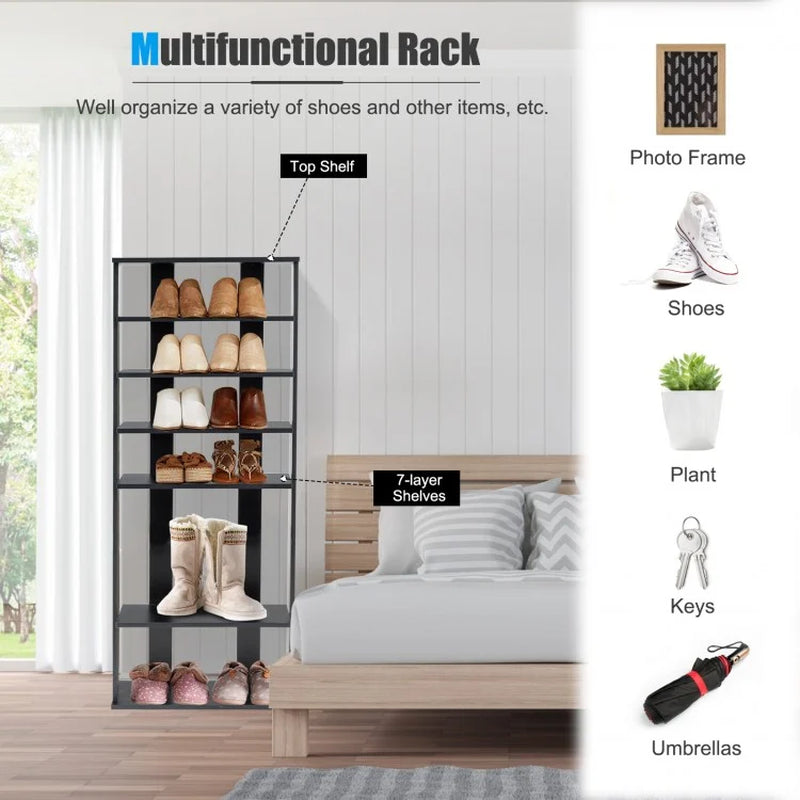7-Tier Free-Standing Vertical Shoe Rack with Sleek Shelving Storage