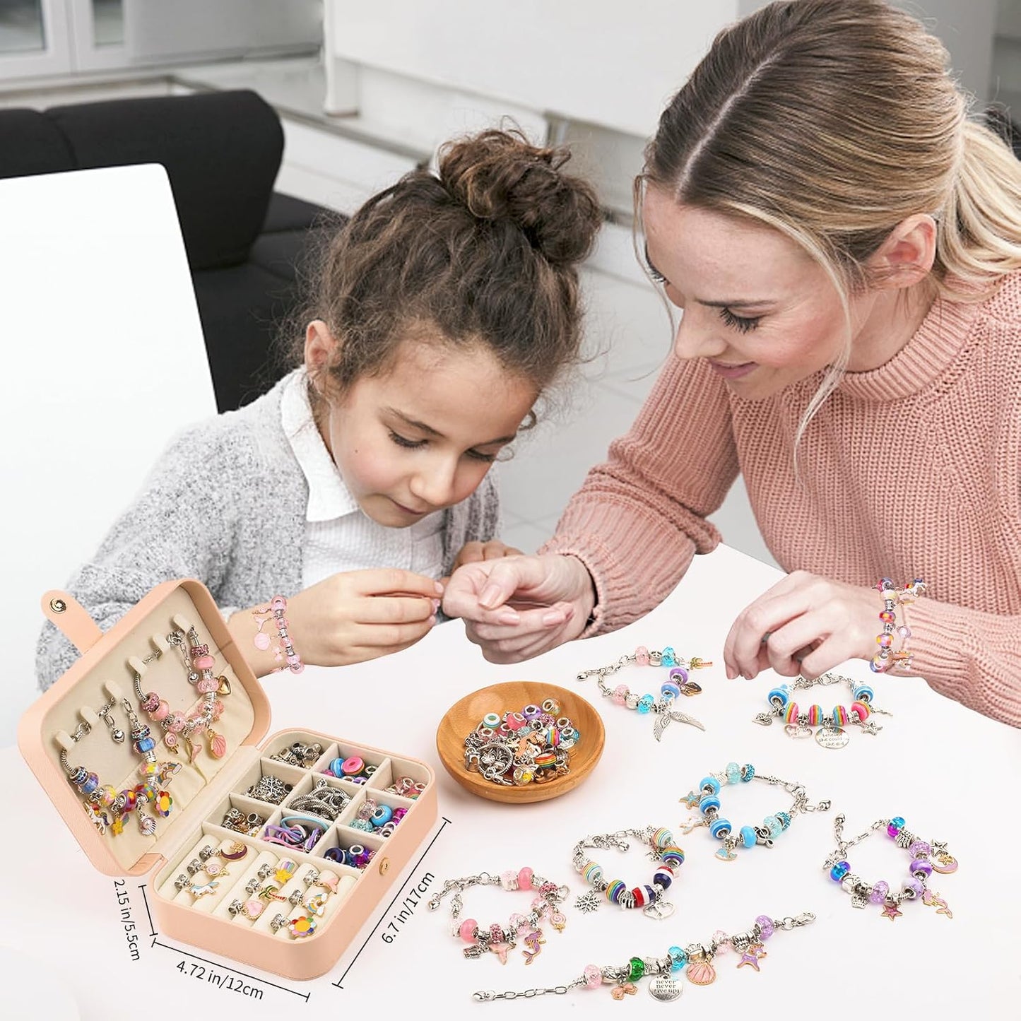 Charm Bracelet Making Kit - Girls 120 Pcs DIY Beaded Jewelry Making Kit, Unicorn & Mermaid Gifts for Girls Toys Crafts for Teen Girls Ages 5 6 7 8-12, with a Portable Bracelet Organizer Box