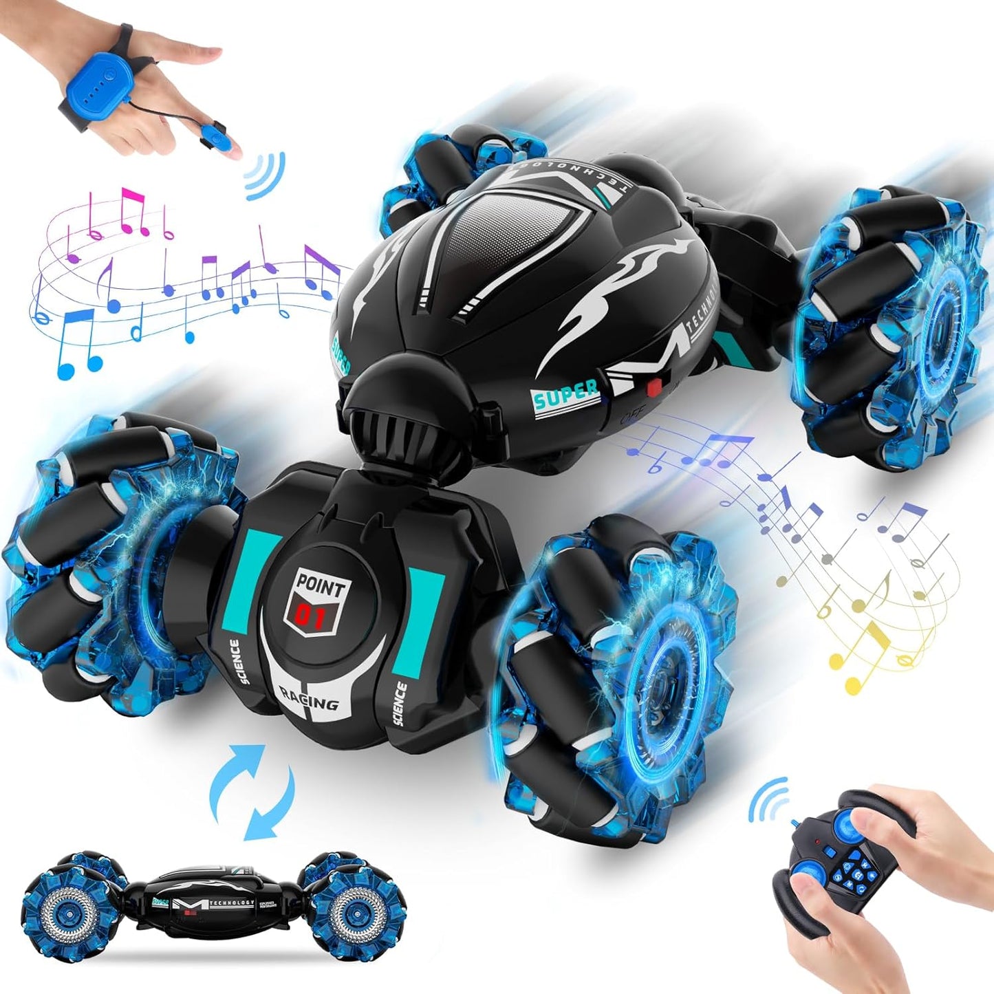 360° Rotate All-Round Drift Gesture Sensing RC Stunt Car 4WD Off-Road 2.4Ghz with Lights Music Ages 6+