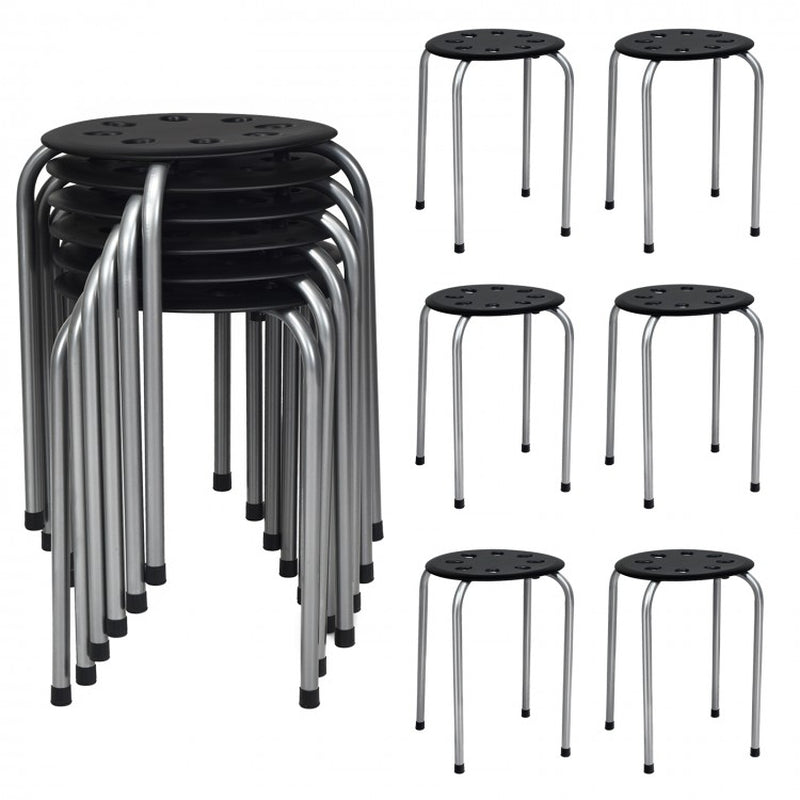 17.5-Inch Set of 6 Portable Plastic Stackable Stools with Metal Frame