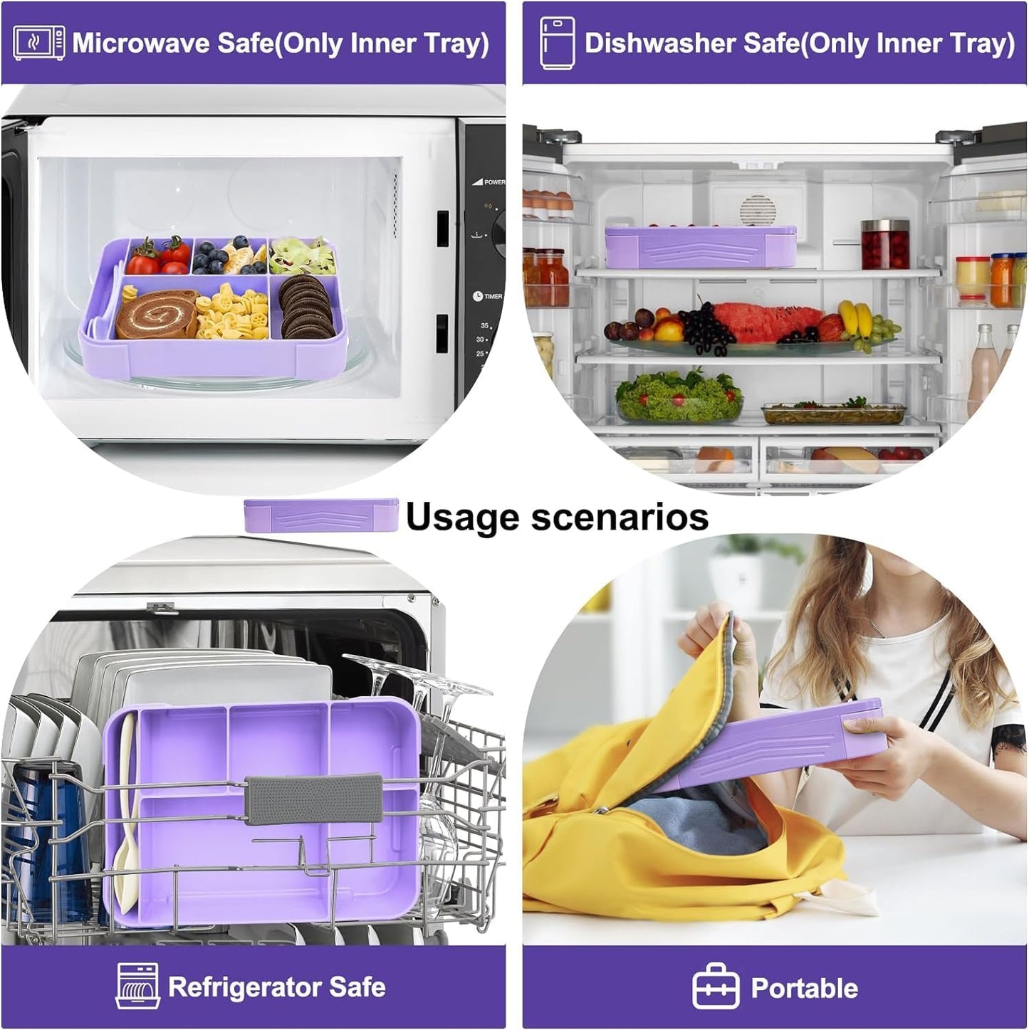 Lunnch Box for Kids and Adults - Leak-Proof Lunch Container with 5 Compartments, BPA Free, Dishwasher Safe
