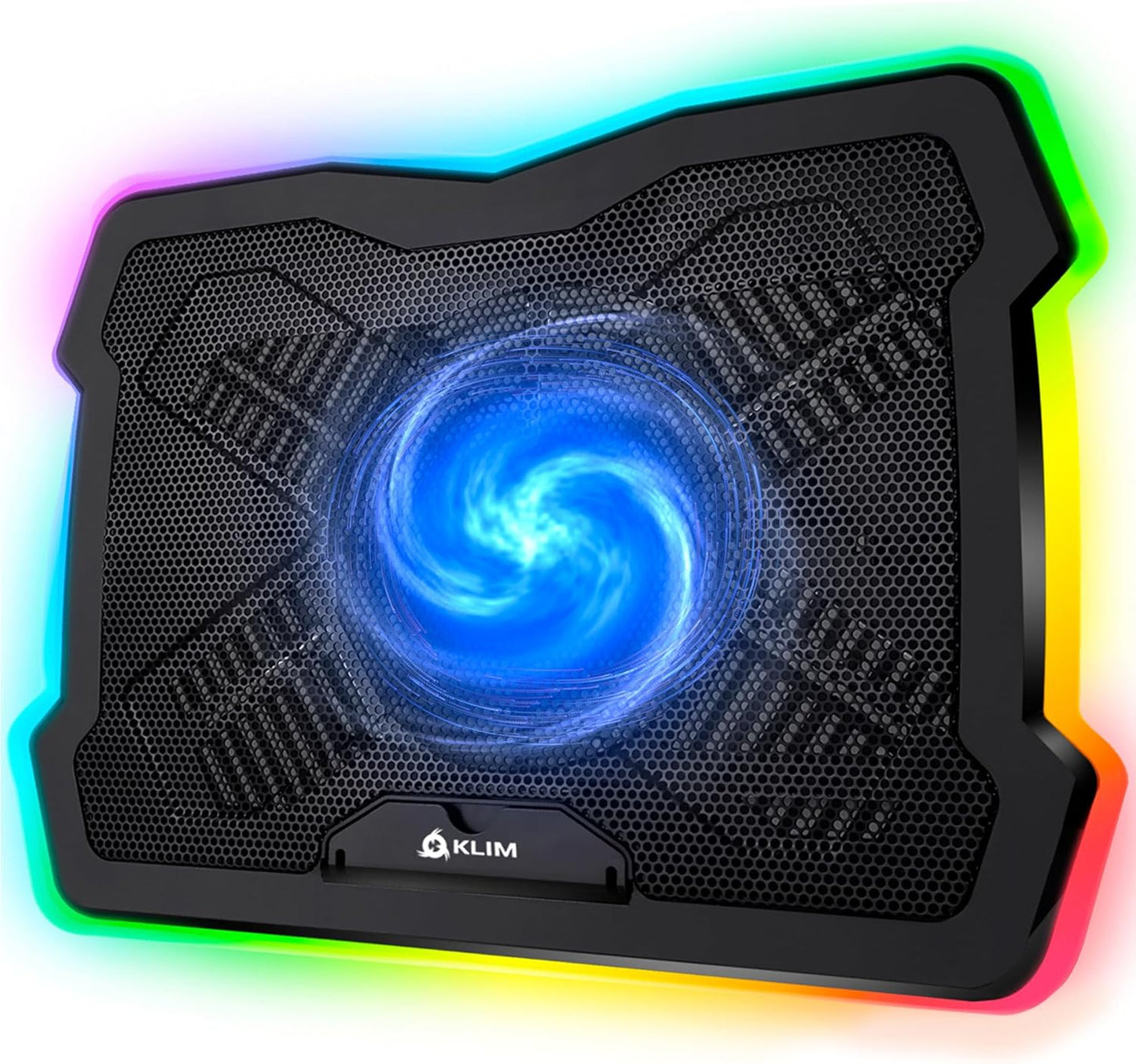 RGB Laptop Cooling Pad with LED Rim - Gaming Laptop Cooler - USB Powered Fan - Stable and Silent Stand - Compatible with Up to 17" Laptops - Black