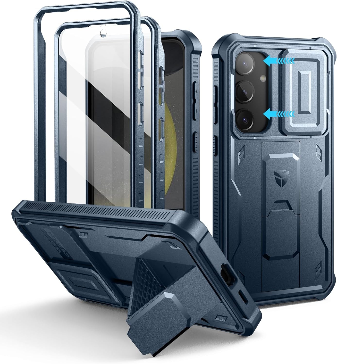 Samsung Galaxy S24 Ultra Heavy-Duty Rugged Case with Built-In Slide Camera Cover, Screen Protector, and Kickstand - Black