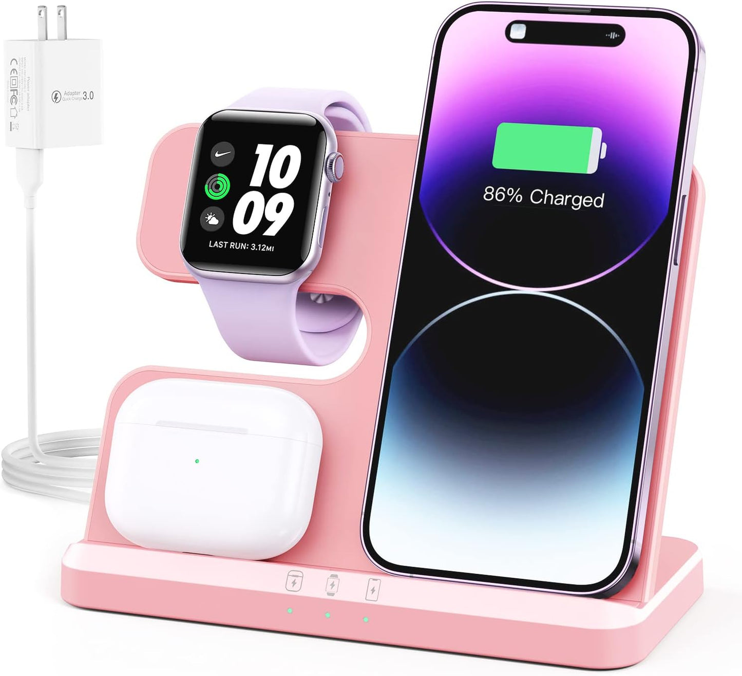 3-in-1 Wireless Charging Station for Apple Devices - Compatible with iPhone 16/15/14/13/12/11/X/8, Apple Watch, and AirPods Pro/3/4