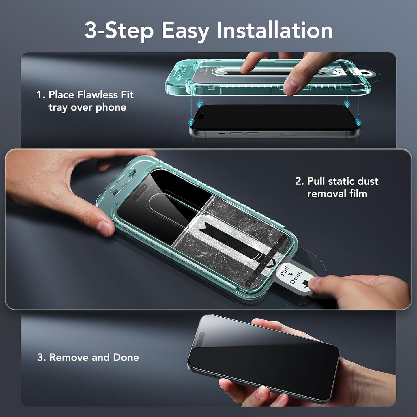 3+1 Pack Ultra-Tough Tempered Glass Screen Protector Set for iPhone - Black Edge and Flawless Fit Tray, 1 Individual Camera Lens Protector