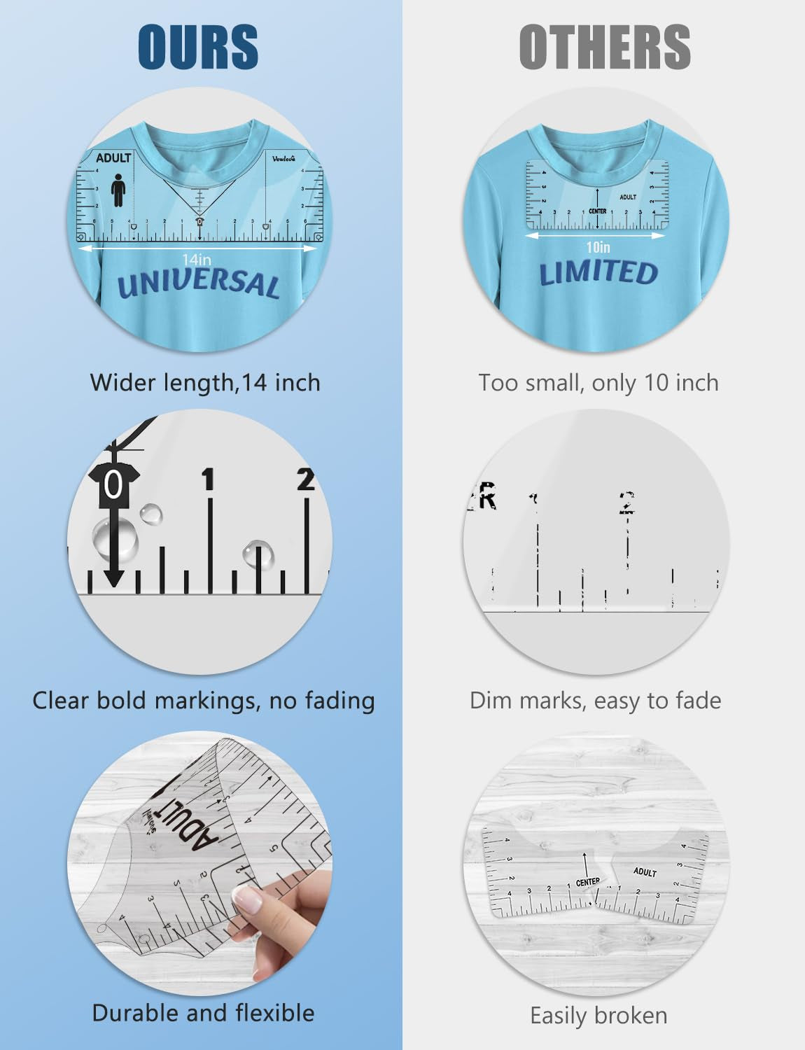 T-Shirt Alignment Ruler Measurement Tool for Centering Designs and Logos, Vinyl Placement-Heat Press and Sublimation Applications