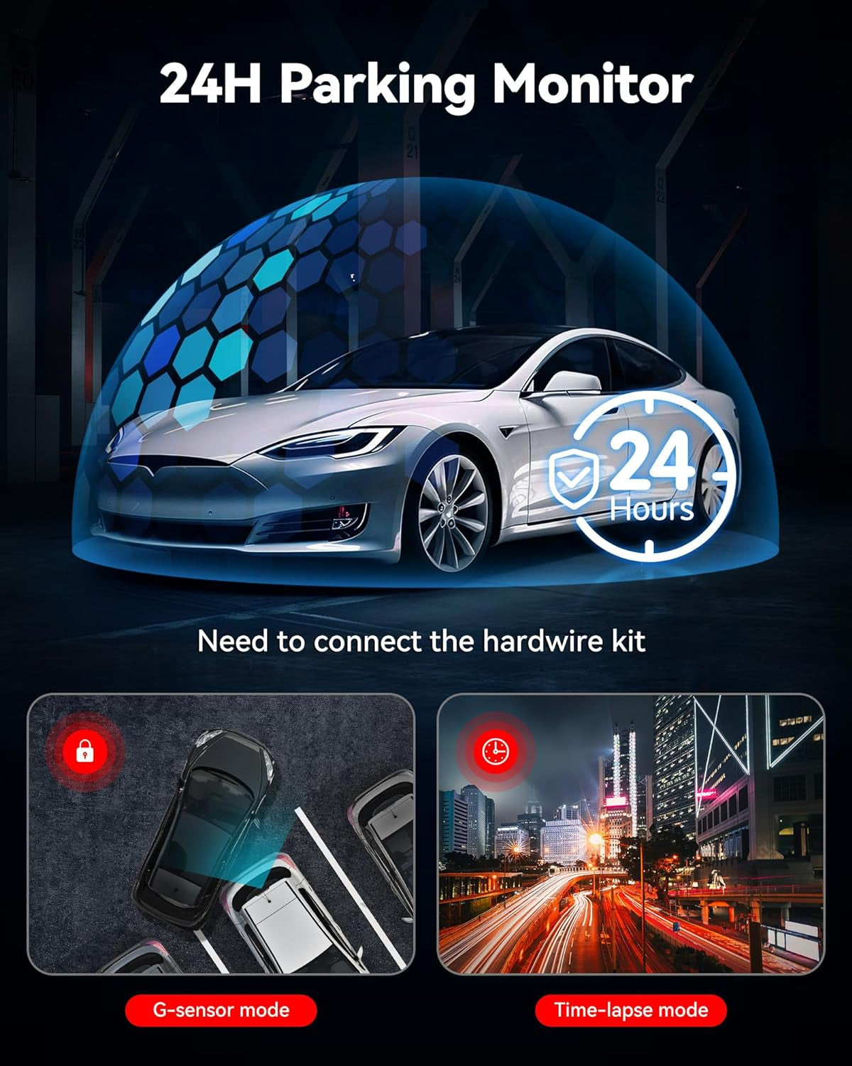 4K/2.5K Full HD Dual Dash Camera for Vehicles with 32GB Card, Built-In Wi-Fi and GPS, 3.18” IPS Display, Night Vision, 170° Wide Angle, WDR, and 24-Hour Parking Mode