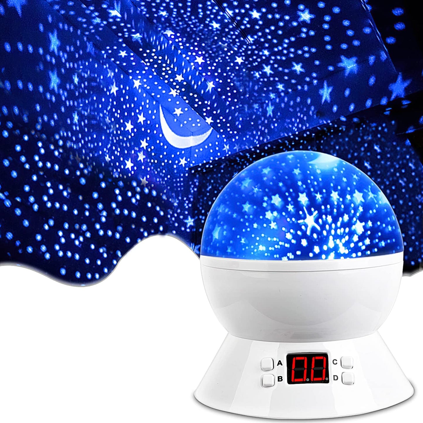 Star Projector Night Light with Timer for Children, Ages 1-14, Glow-in-the-Dark Stars and Moon for Peaceful Sleep - White
