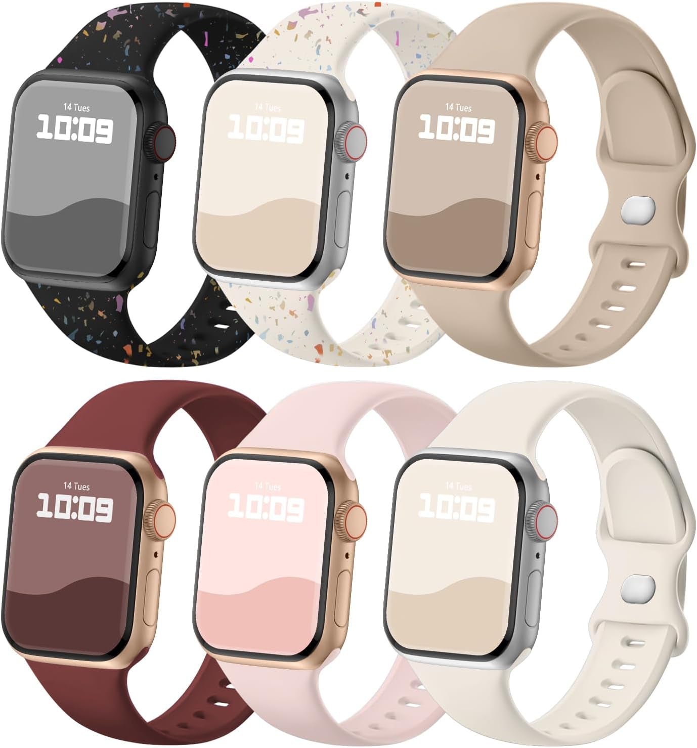 Sport Bands Compatible with Apple Watch Band, Soft Silicone Sport Strap Wristbands for Iwatch Ultra 2, Ultra, Series - Women Men, 6 Pack