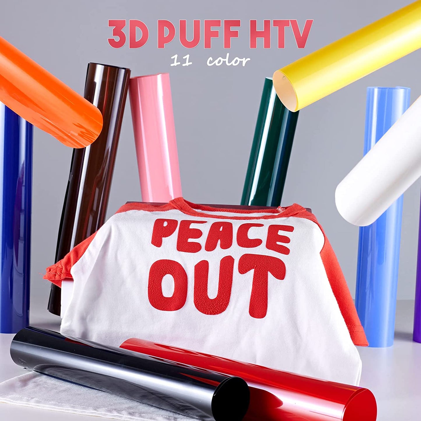 Puff Vinyl Heat Transfer Sheets - 11 Pack of 12 x 10 Inches 3D Foaming HTV for T-Shirt Design