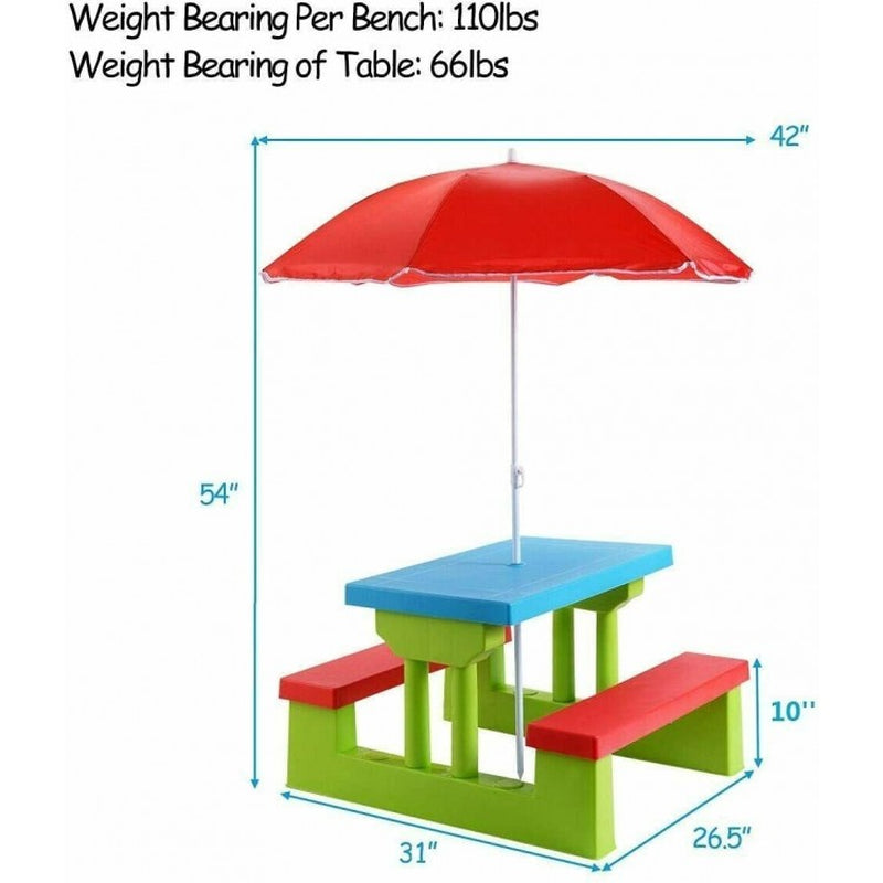 Children's Folding Picnic Table and Bench Set with Umbrella