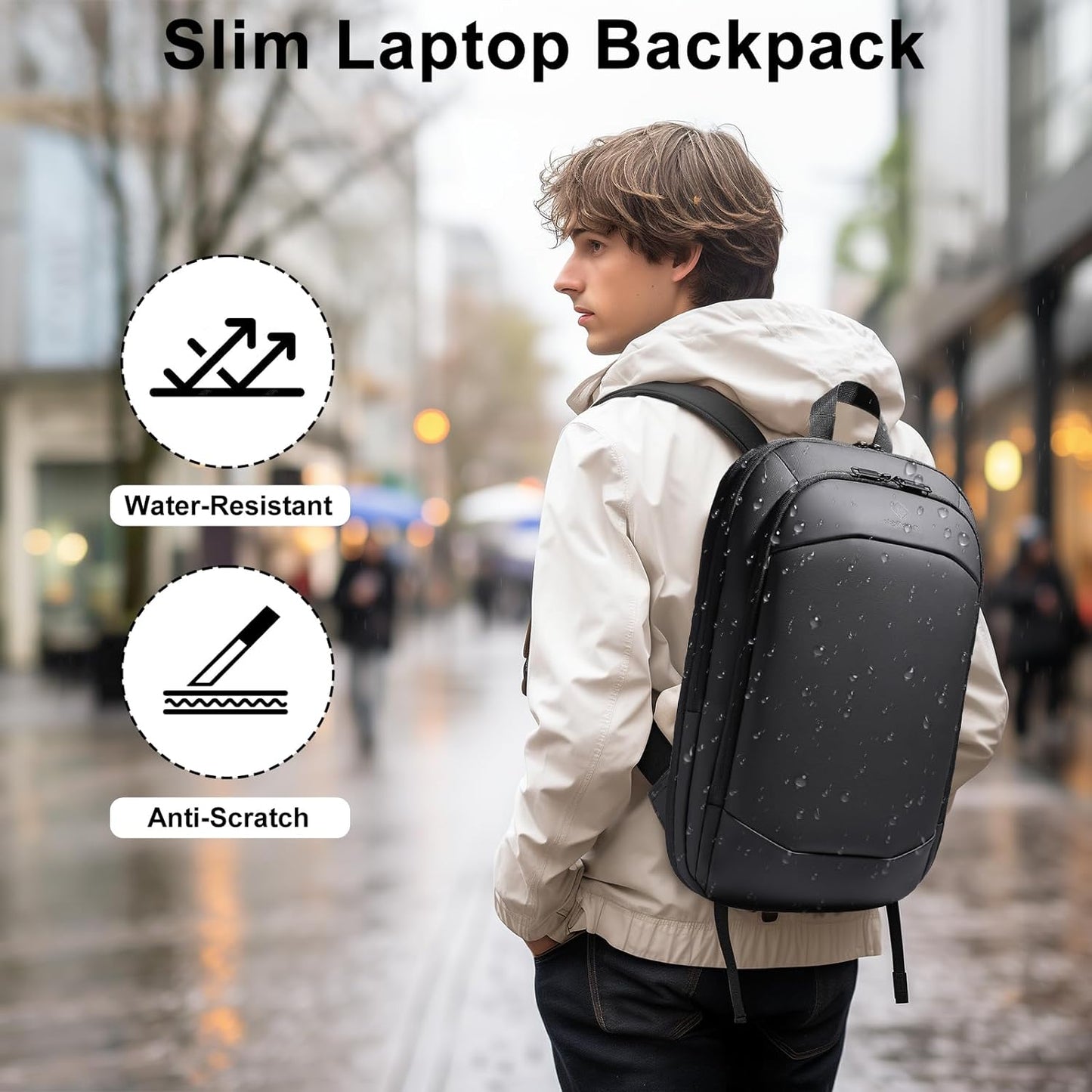 Slim Laptop Backpack, Waterproof Expandable Business Backpack, 15.6 Inch Lightweight Anti-Theft Travel and College Daypack