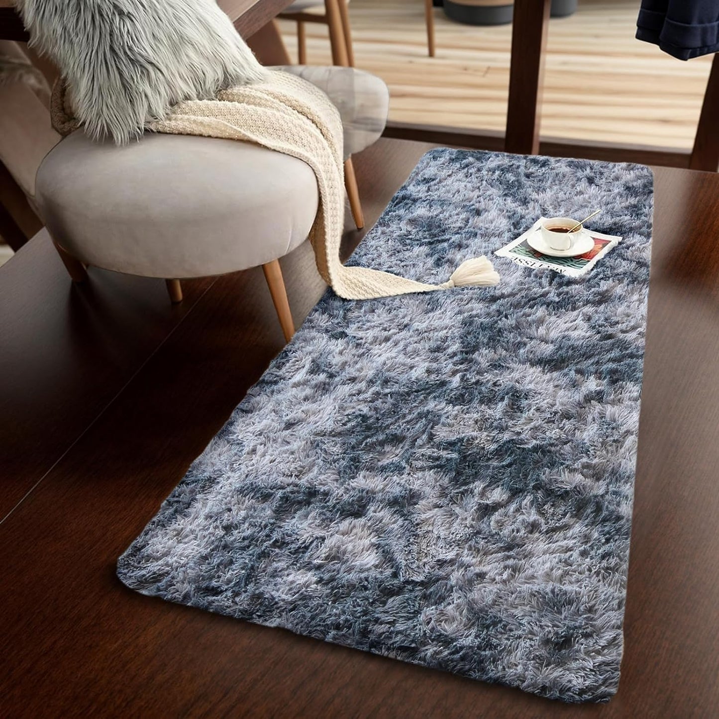 Ultra Soft Modern Shaggy Area Rug for Bedroom and Living Room - Fluffy Throw Carpet for Kids' Rooms (4x6 Feet, Dark Gray)