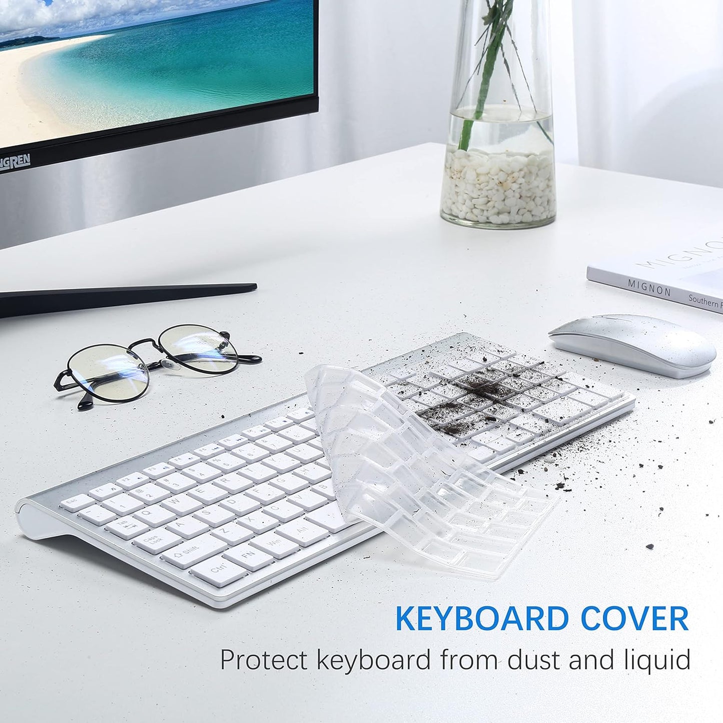 Ultra Slim Wireless Keyboard and Mouse Combo - 2.4G Silent Compact USB Mouse (2400DPI) and Scissor Switch Keyboard with Covers