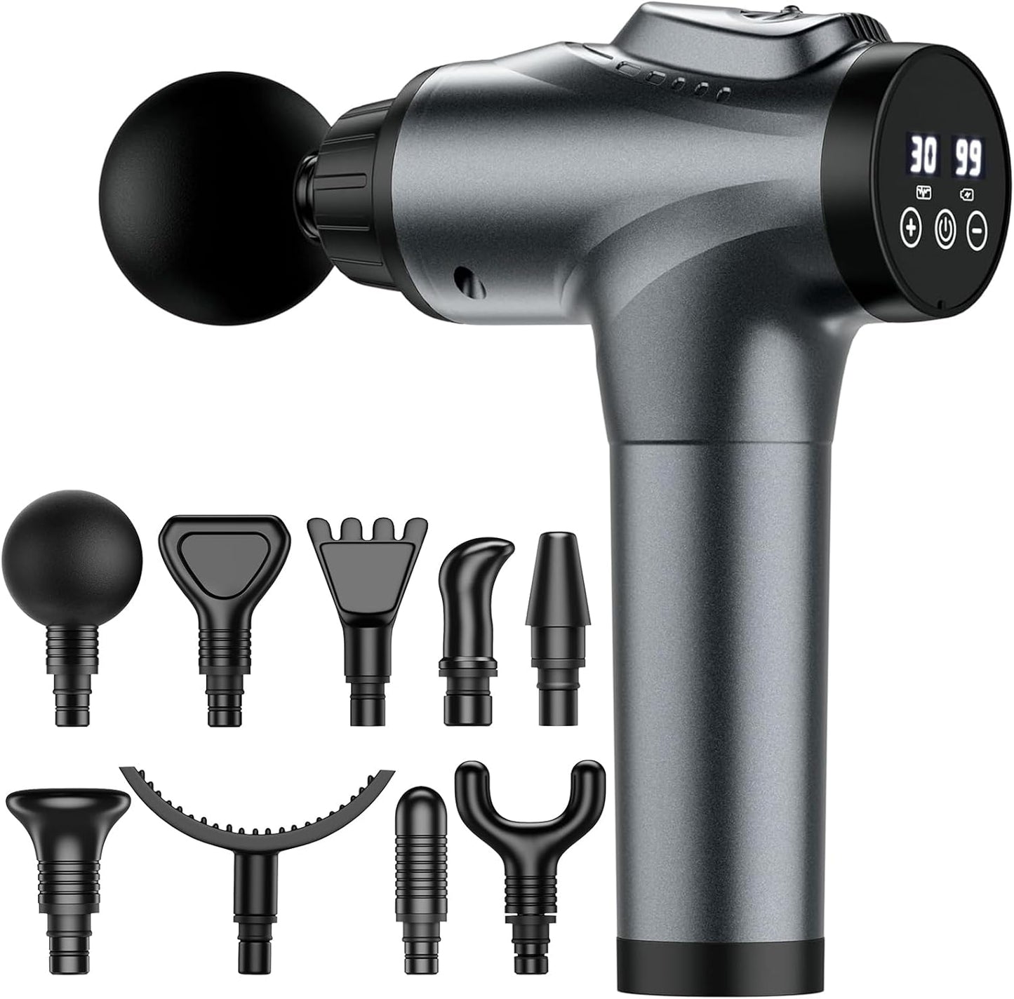 Professional Handheld Deep Tissue Massage Gun for Athletes - 30 Speed Levels with 9 Interchangeable Heads