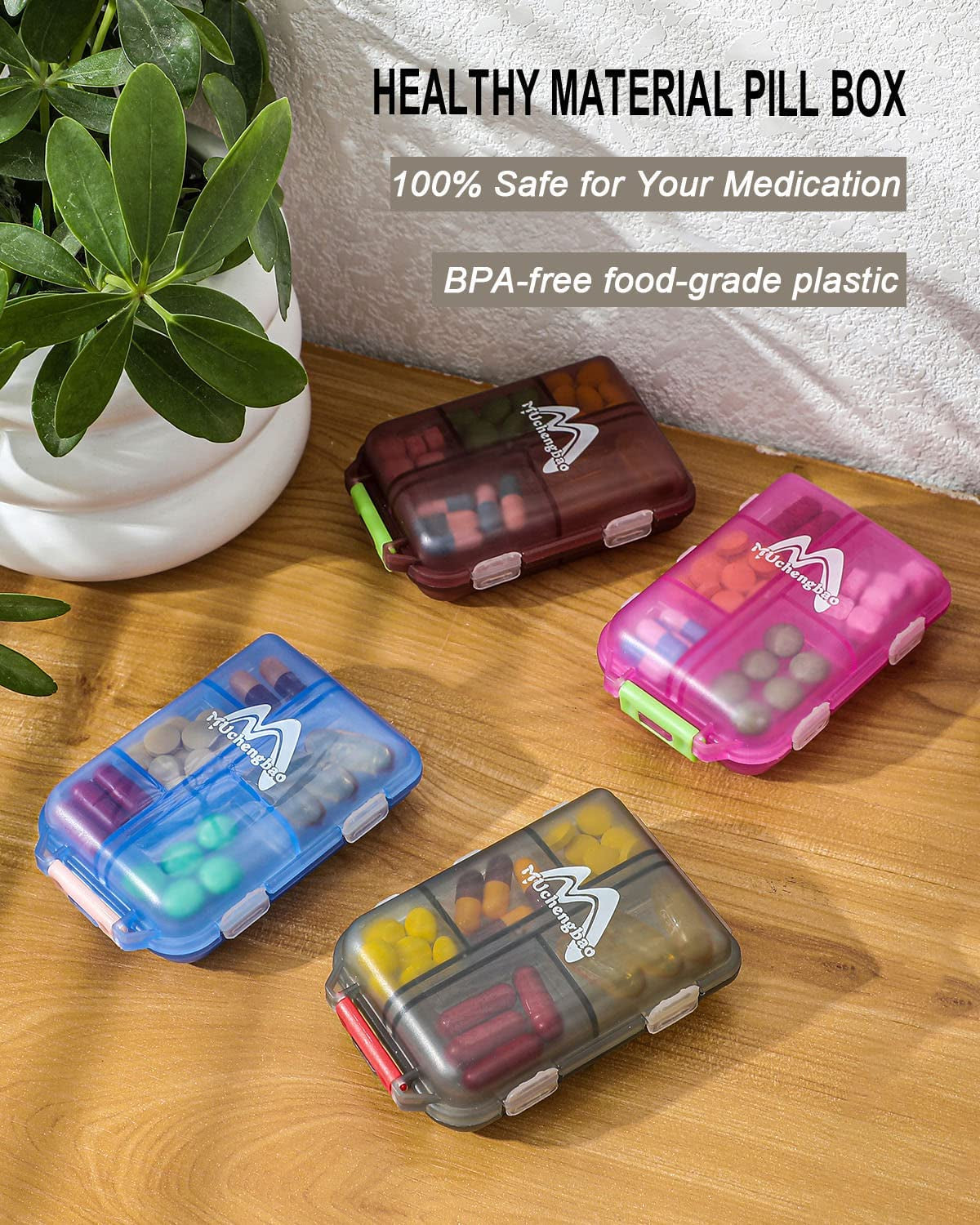 4 Pack Pill Case Portable Small Weekly Travel Pill Organizer Portable Pocket Pill Box Dispenser for Purse Vitamin Fish Oil Compartments Container Medicine Box by