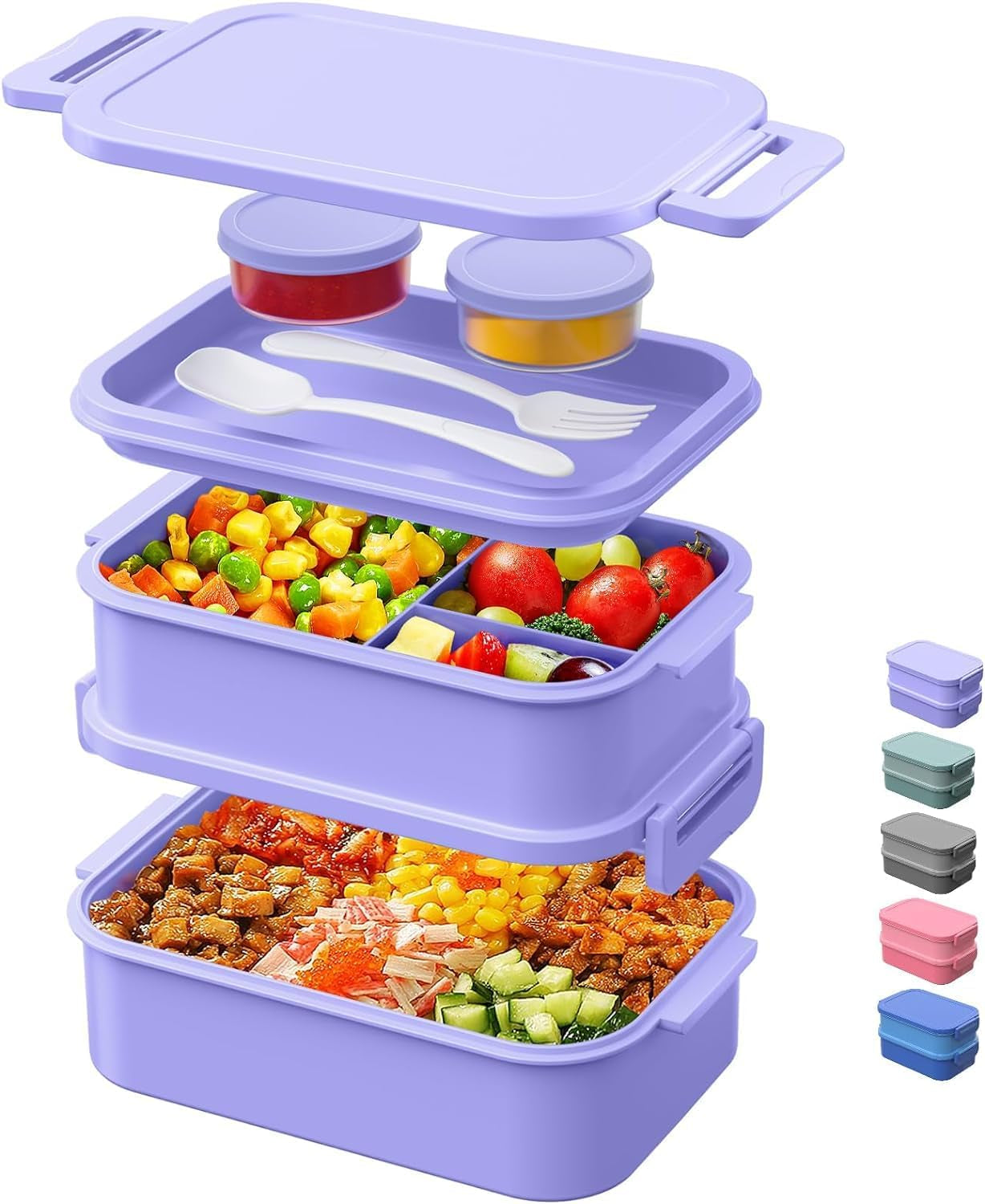Box Lunch Container - 74 OZ Stackable Leakproof Lunch Box - Utensils and Sauce Containers for Work, School, and Dining Out (Green)