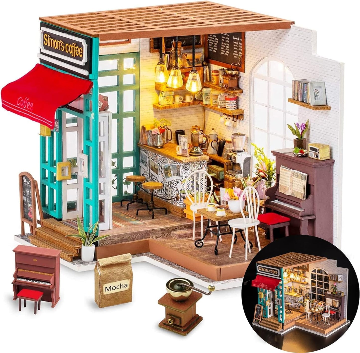 DIY Miniatures Dollhouse Kit, Miniature Greenhouse DIY Craft Kits for Adult to Build Tiny House Model with Lights and Removable Model Plants, Birthday Gift for Friends (Casey'S Greenhouse)