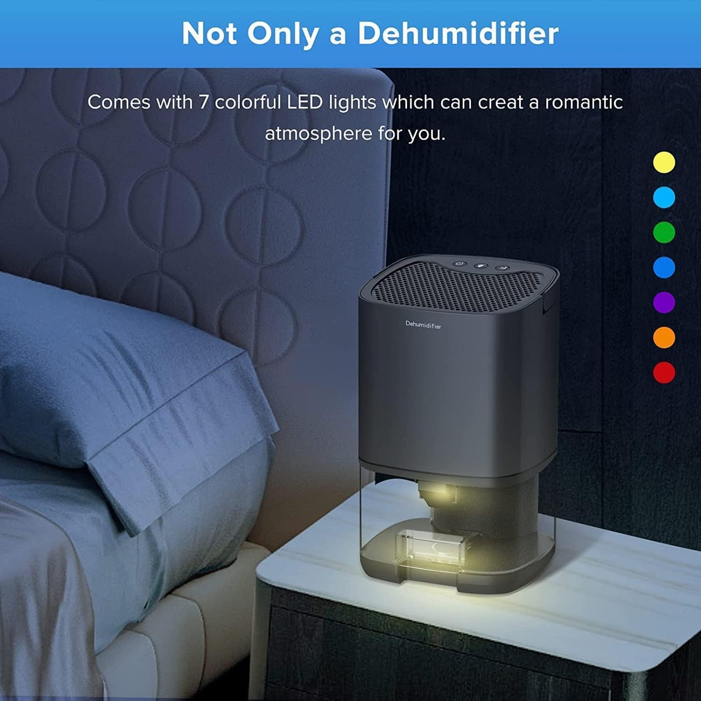 Compact 35 OZ Dehumidifier for Home with Auto-Off Feature, Portable Mini Unit for Bedroom, Bathroom, RV, and Closet, 7-Color LED Lights and Sleep Mode, Black