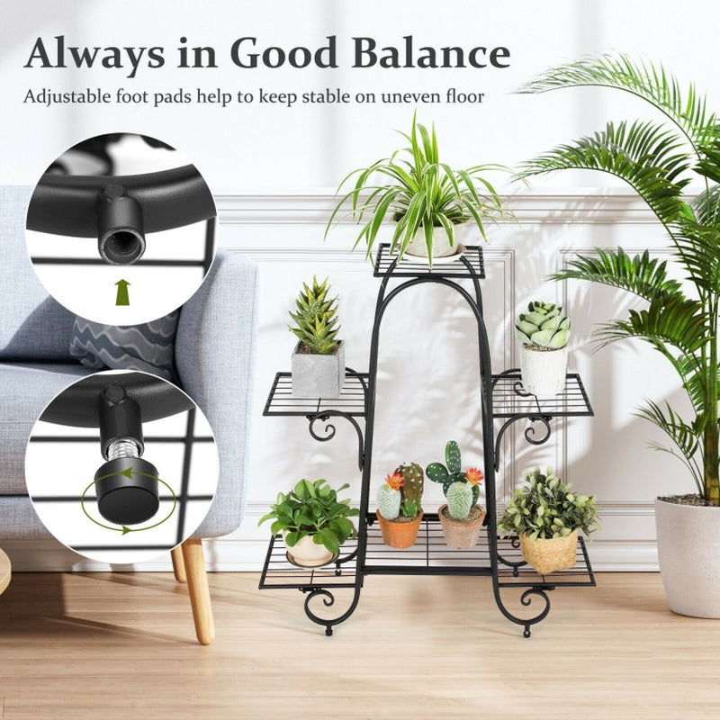 6-Tier Adjustable Plant Stand with Stabilizing Foot Pads