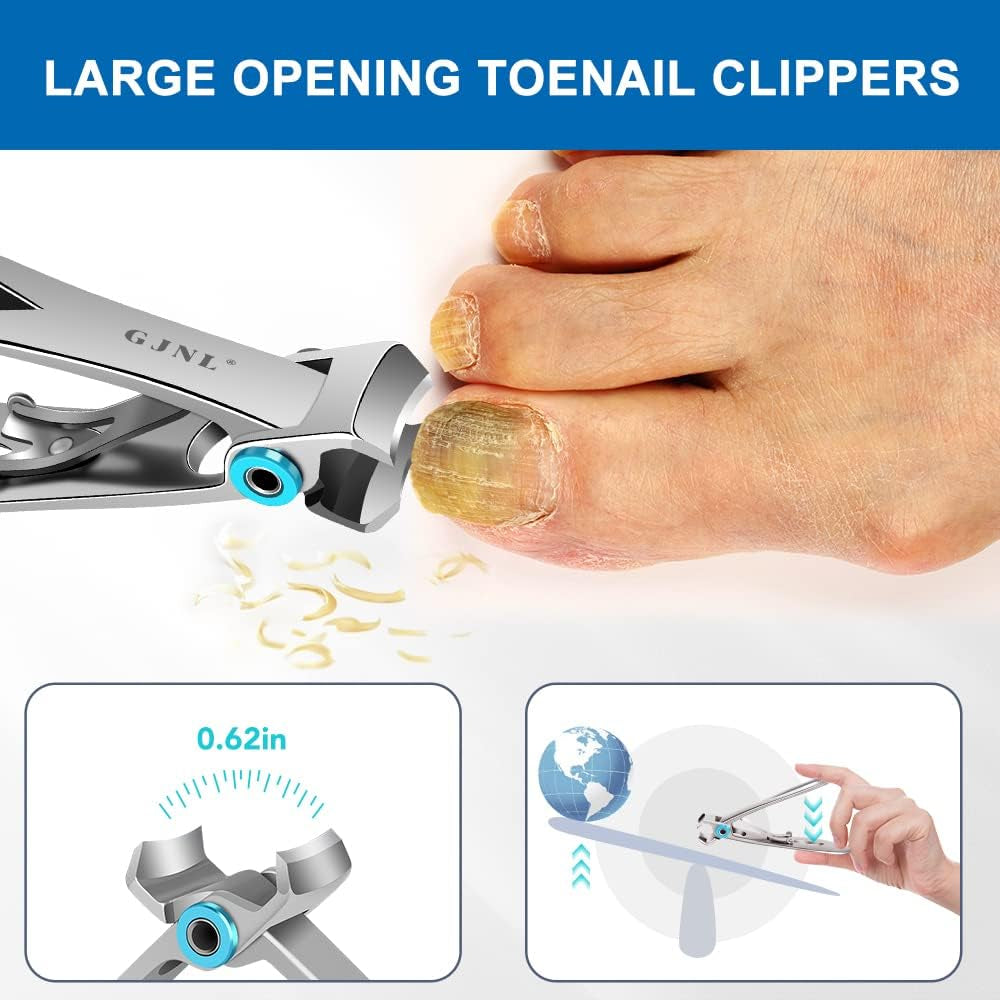 Professional Toenail Clippers for Seniors - 37mm/16mm Wide Jaw Opening, Heavy Duty 5-Piece Set for Thick Nails, Ideal Gift for Men and Women (Silver)