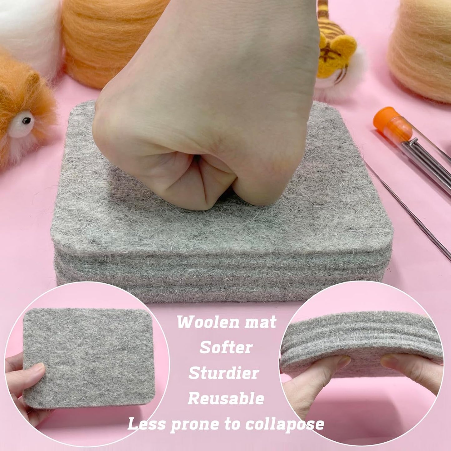 Professional Needle Felting Kit for Adults - Complete DIY Craft Set with Felting Supplies, Needles, Wool, and Tools for Beginners - Create 6 Faceless Animal Designs