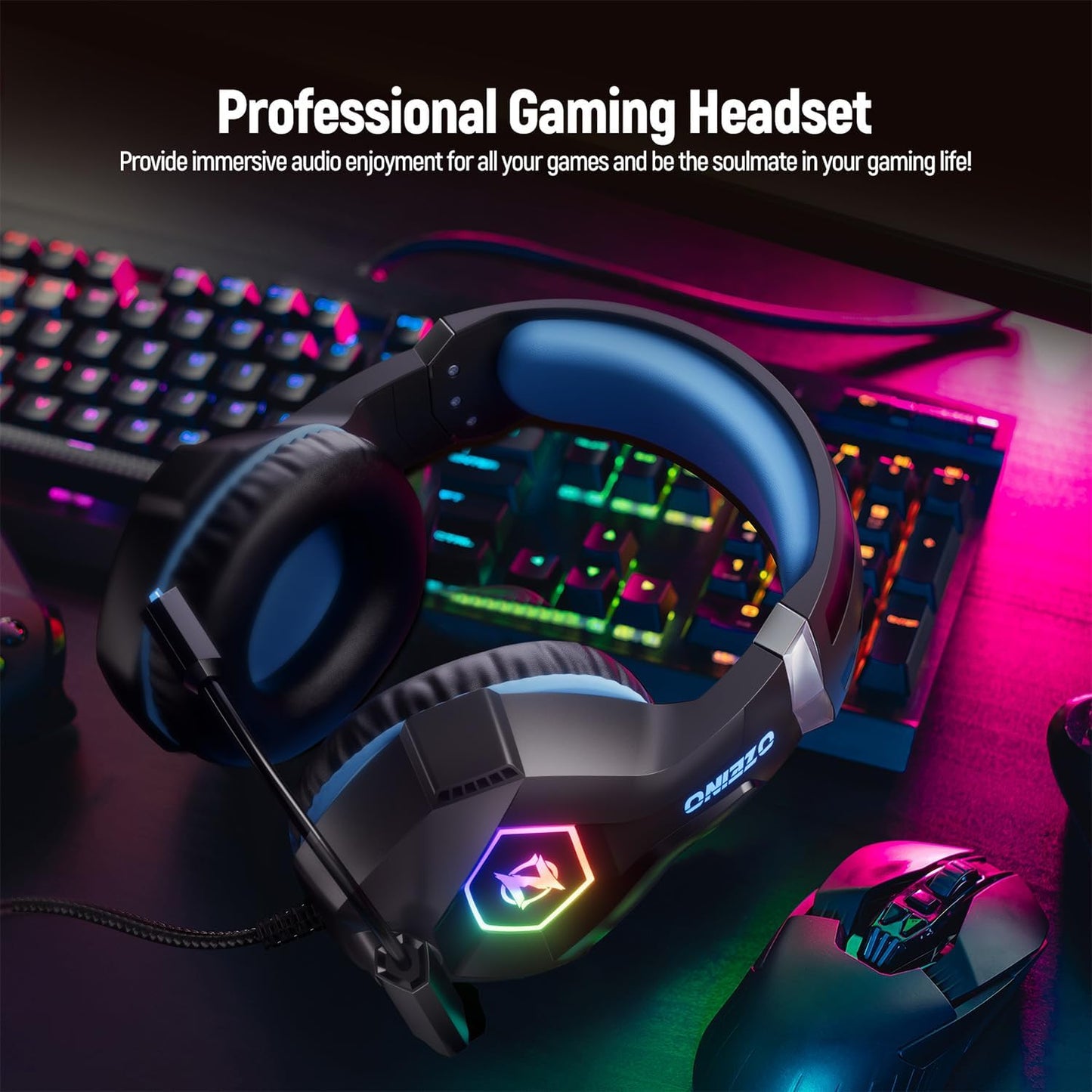 Gaming Headset for PS5, PS4, PC, and Xbox Series X/S - Over-Ear Design with Noise-Cancelling Mic, RGB Lighting, and Deep Bass Stereo Sound